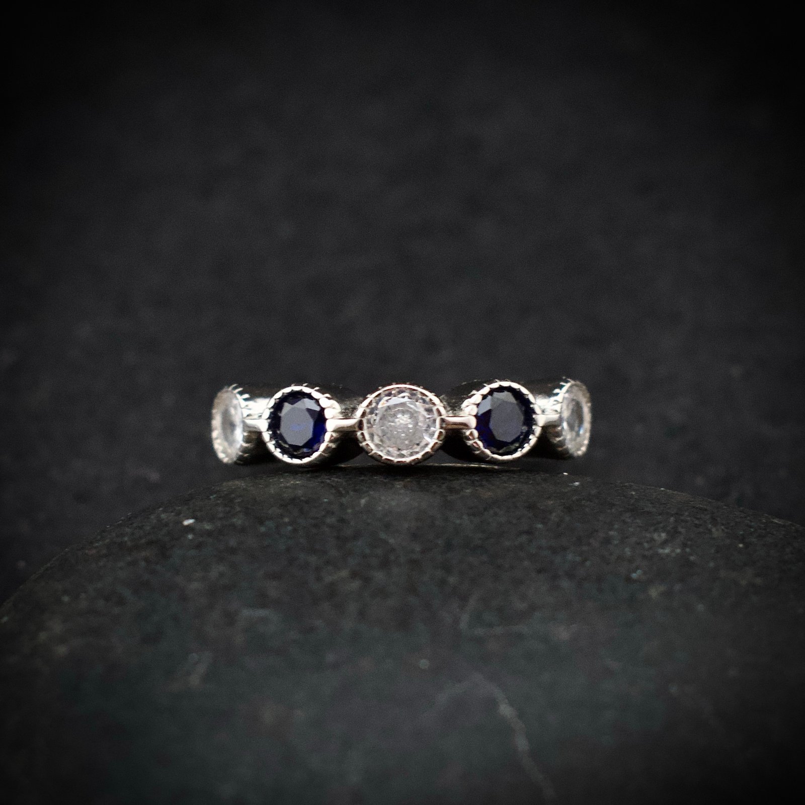 Cubic zirconia ring, size 6 US, Blue and white CZ stone and 925 sterling silver ring, Unique handmade birthday gift, Wedding ring for bride