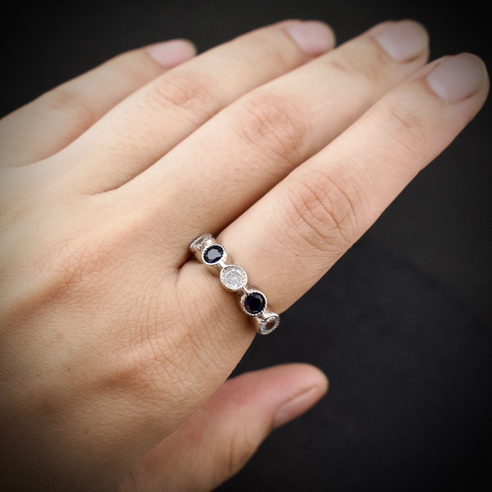 Cubic zirconia ring, size 6 US, Blue and white CZ stone and 925 sterling silver ring, Unique handmade birthday gift, Wedding ring for bride