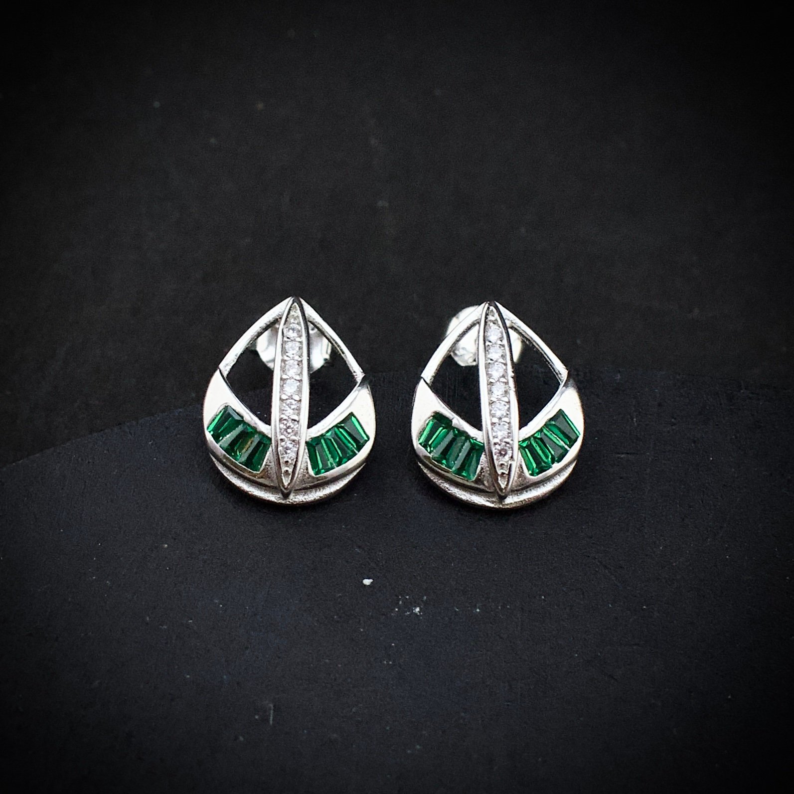 Cubic zirconia pendant earring set 925 sterling silver and green white CZ neckalce, Unique handmade birthday gift, Wedding jewelry for bride