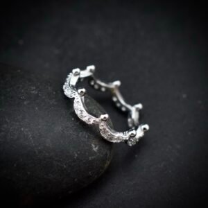 Crown ring band, size 6 US, Cubic zirconia stone and 925 sterling silver ring, Unique handmade birthday gift, Wedding ring for bride