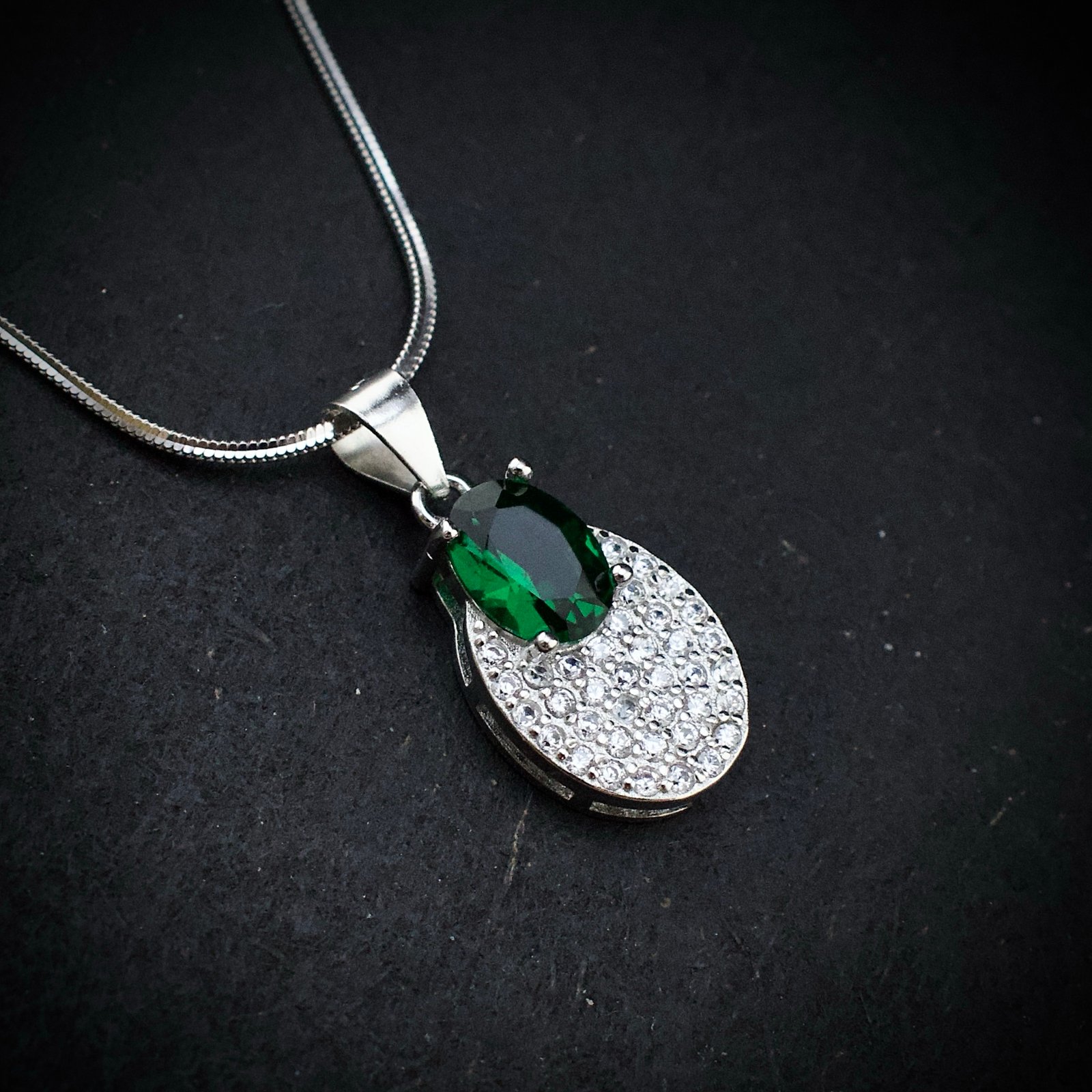 Cubic zirconia pendant earring set 925 sterling silver and green white CZ neckalce, Unique handmade birthday gift, Wedding jewelry for bride