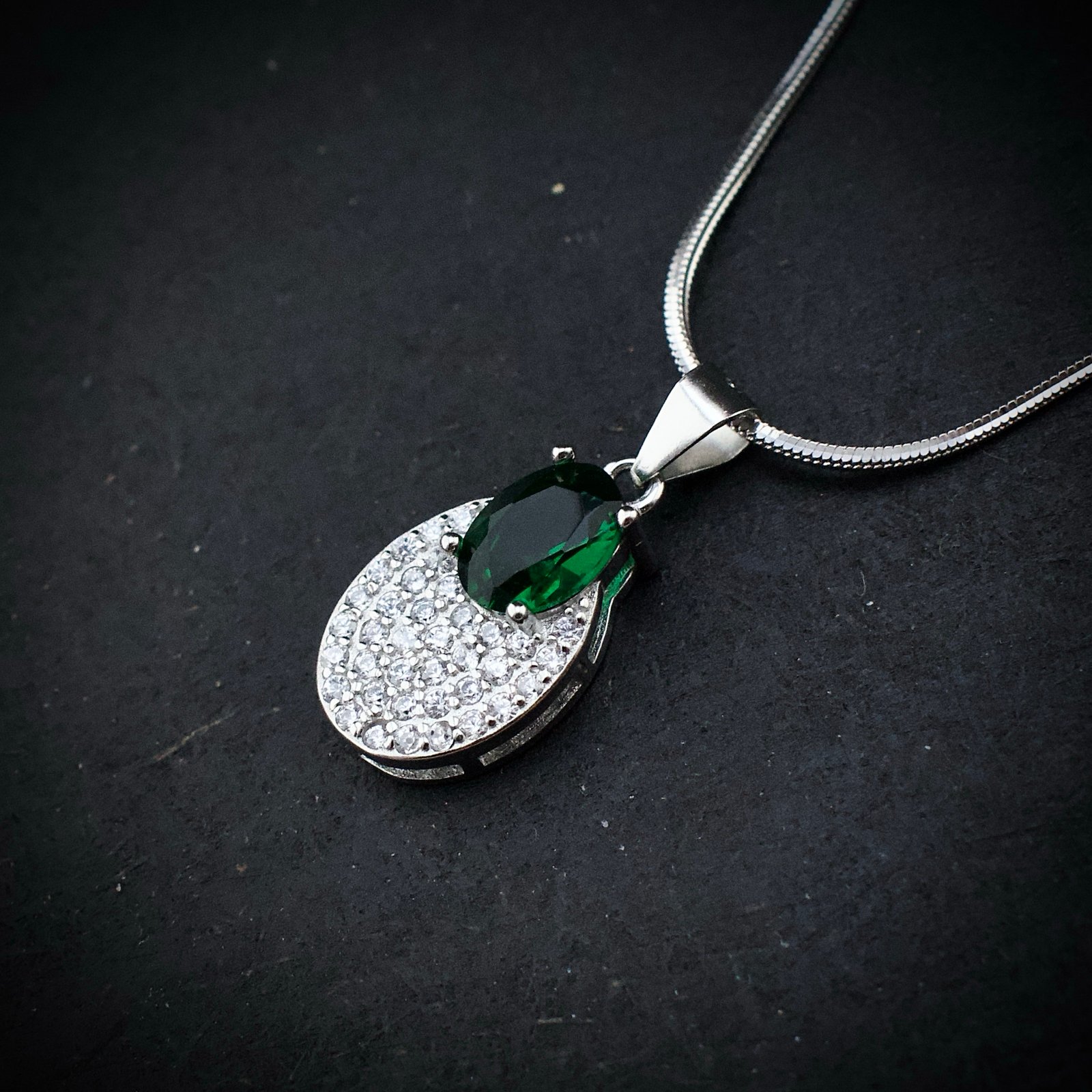 Cubic zirconia pendant earring set 925 sterling silver and green white CZ neckalce, Unique handmade birthday gift, Wedding jewelry for bride