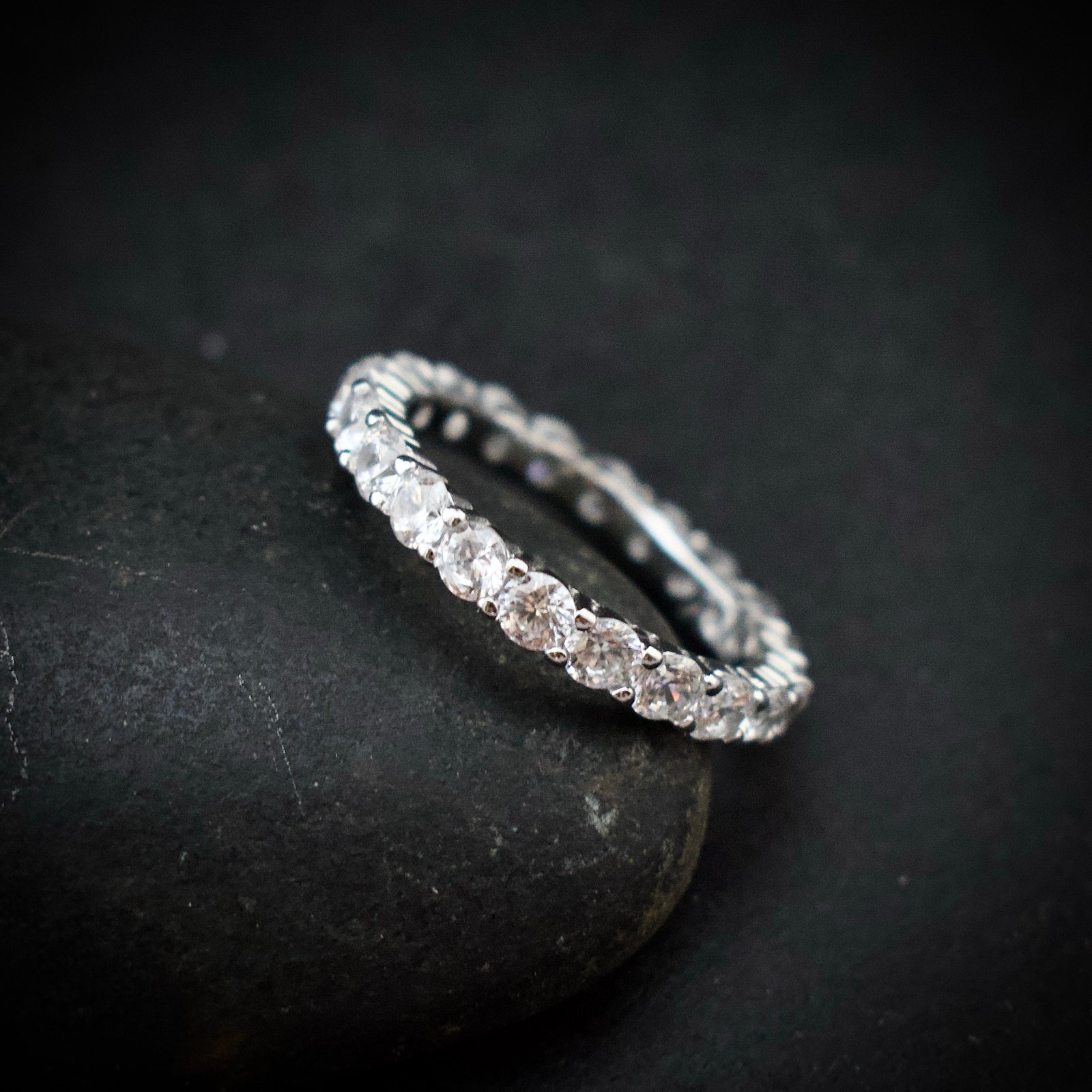 Eternity ring band, size 8 US, Cubic zirconia stone and 925 sterling silver ring, Unique handmade birthday gift, Wedding ring for bride