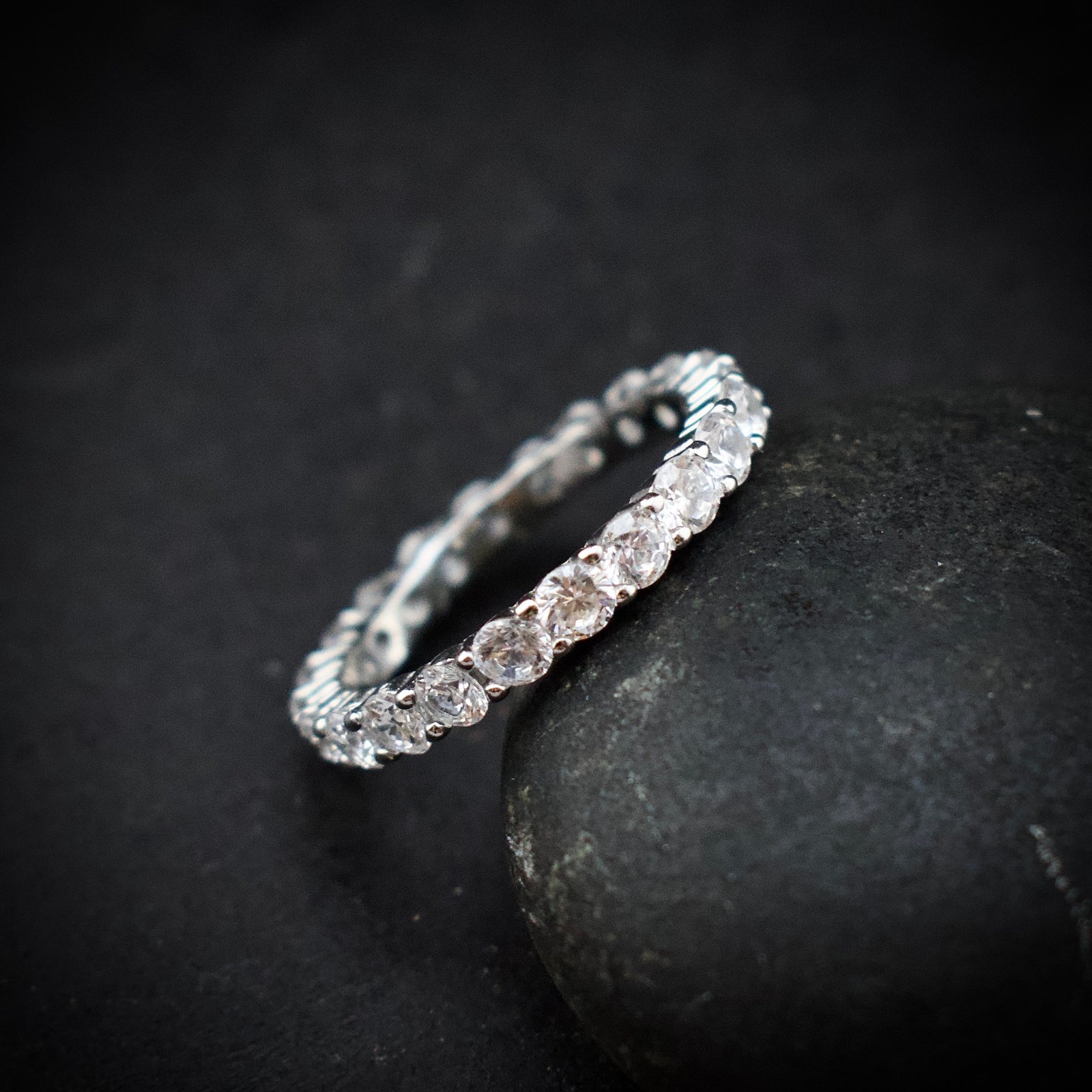 Eternity ring band, size 8 US, Cubic zirconia stone and 925 sterling silver ring, Unique handmade birthday gift, Wedding ring for bride