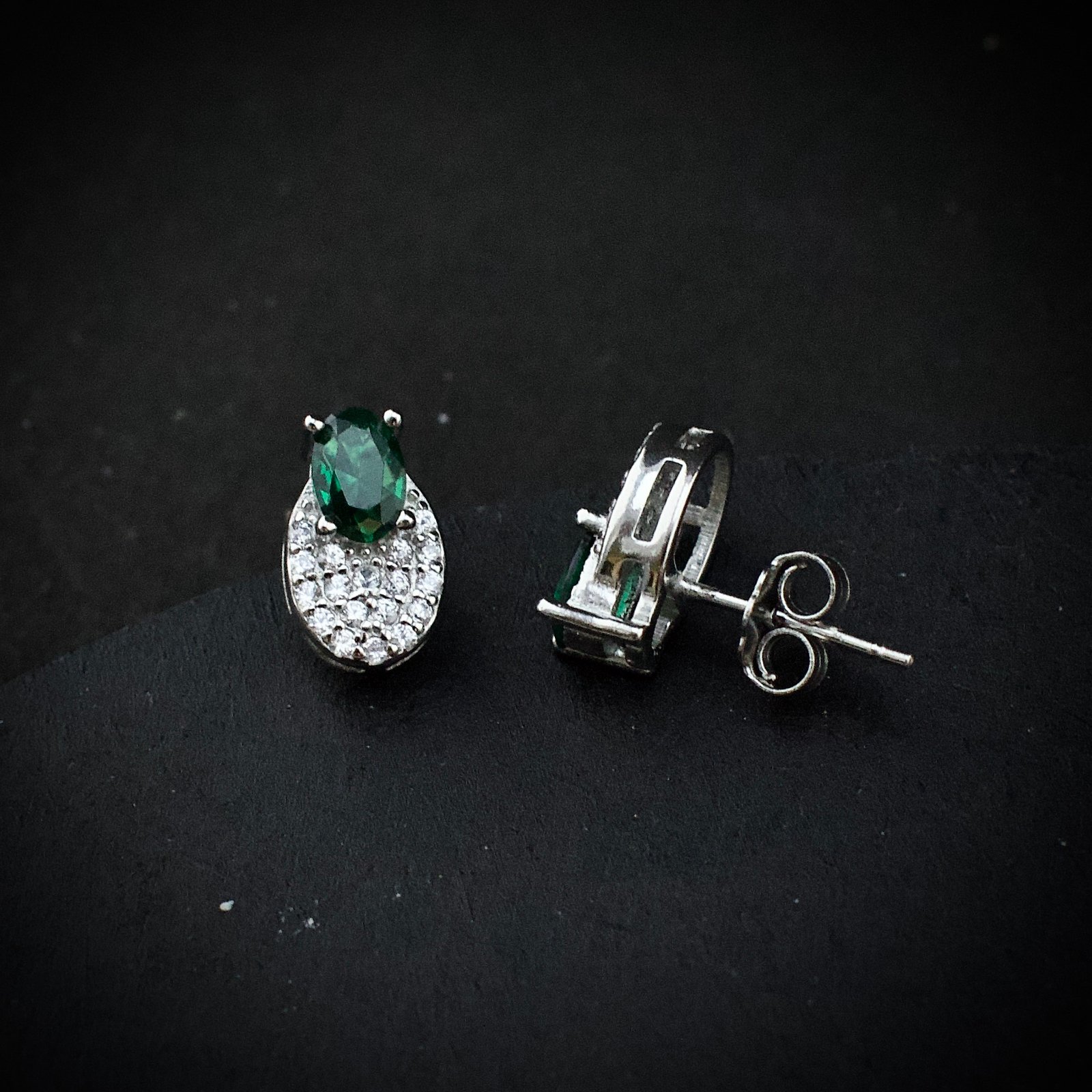 Cubic zirconia pendant earring set 925 sterling silver and green white CZ neckalce, Unique handmade birthday gift, Wedding jewelry for bride