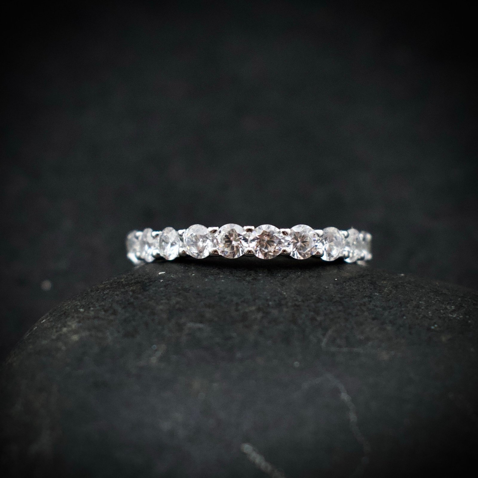 Eternity ring band, size 8 US, Cubic zirconia stone and 925 sterling silver ring, Unique handmade birthday gift, Wedding ring for bride