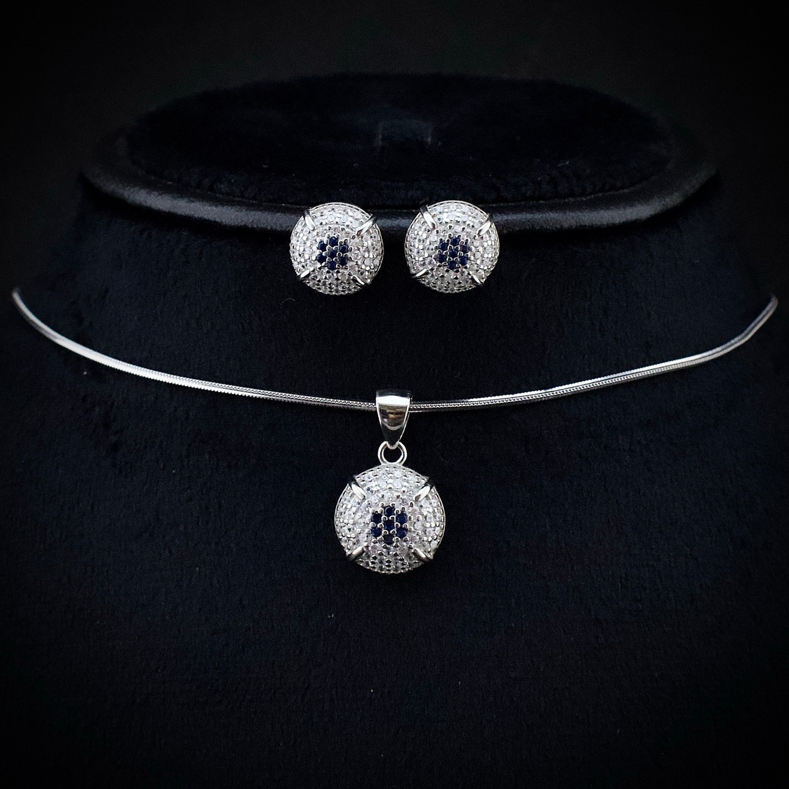 Cubic zirconia pendant earring set, 925 sterling silver and Blue white CZ necklace, Unique birthday gift, Wedding jewelry for bridesmaid