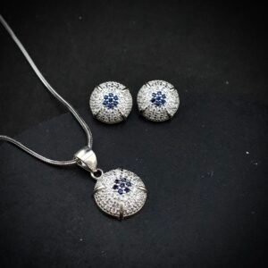 Cubic zirconia pendant earring set, 925 sterling silver and Blue white CZ necklace, Unique birthday gift, Wedding jewelry for bridesmaid