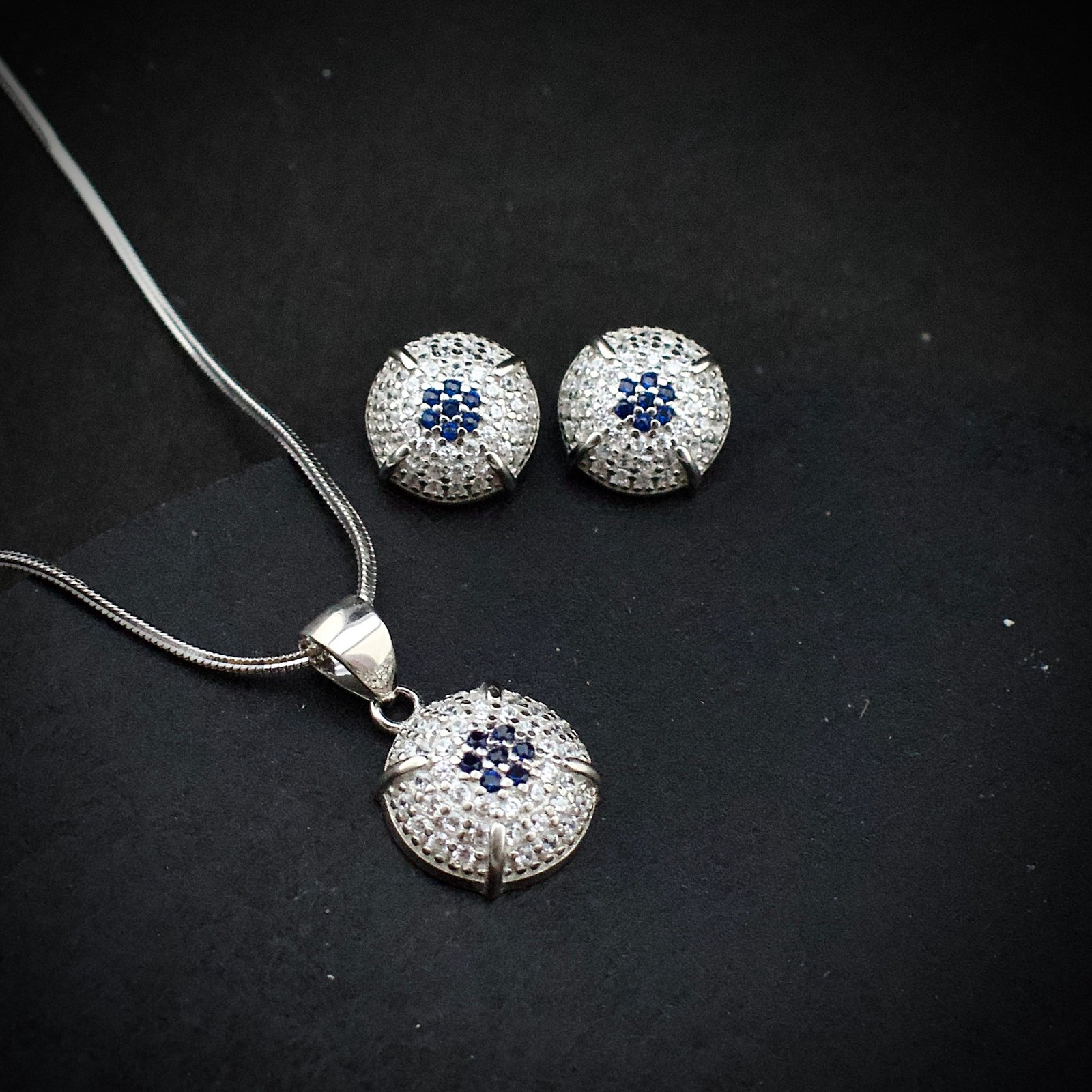 Cubic zirconia pendant earring set, 925 sterling silver and Blue white CZ necklace, Unique birthday gift, Wedding jewelry for bridesmaid