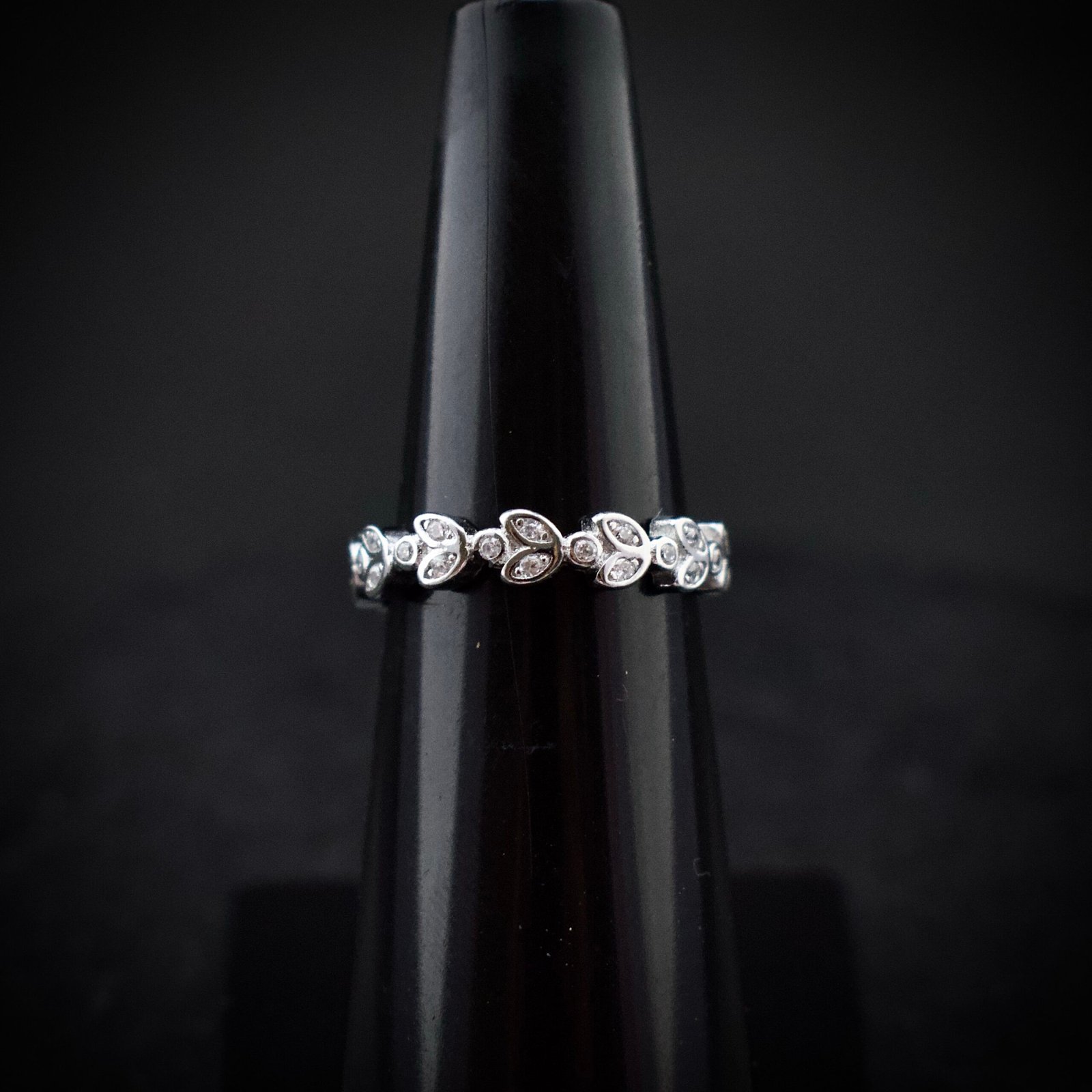 Leaf ring band, size 6 US, Cubic zirconia stone and 925 sterling silver ring, Unique handmade birthday gift, Wedding ring for bride