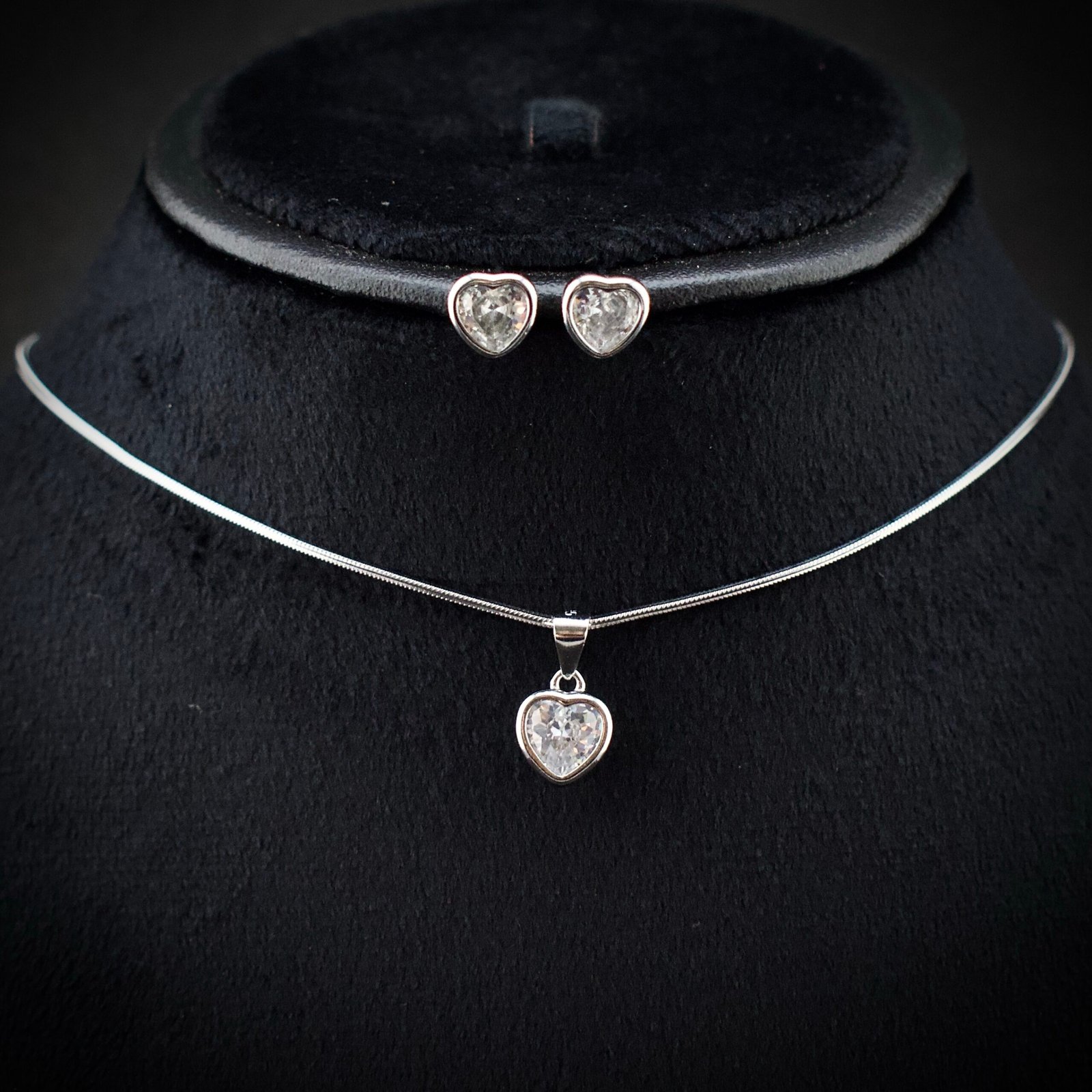 Heart pendant earring set, 925 sterling silver and cubic zirconia neckalce, Unique handmade birthday gift, Wedding jewelry for bride