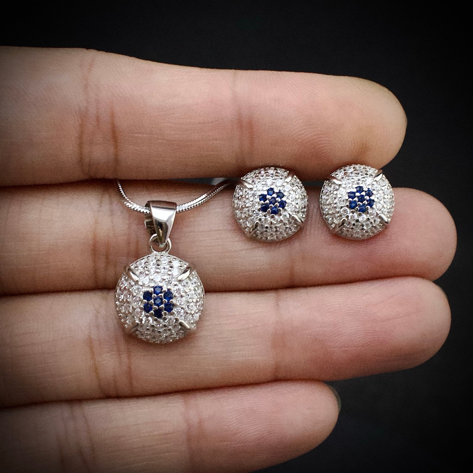 Cubic zirconia pendant earring set, 925 sterling silver and Blue white CZ necklace, Unique birthday gift, Wedding jewelry for bridesmaid