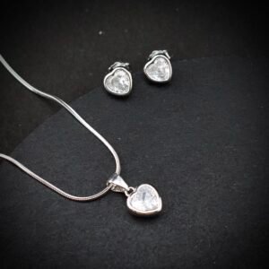 Heart pendant earring set, 925 sterling silver and cubic zirconia neckalce, Unique handmade birthday gift, Wedding jewelry for bride