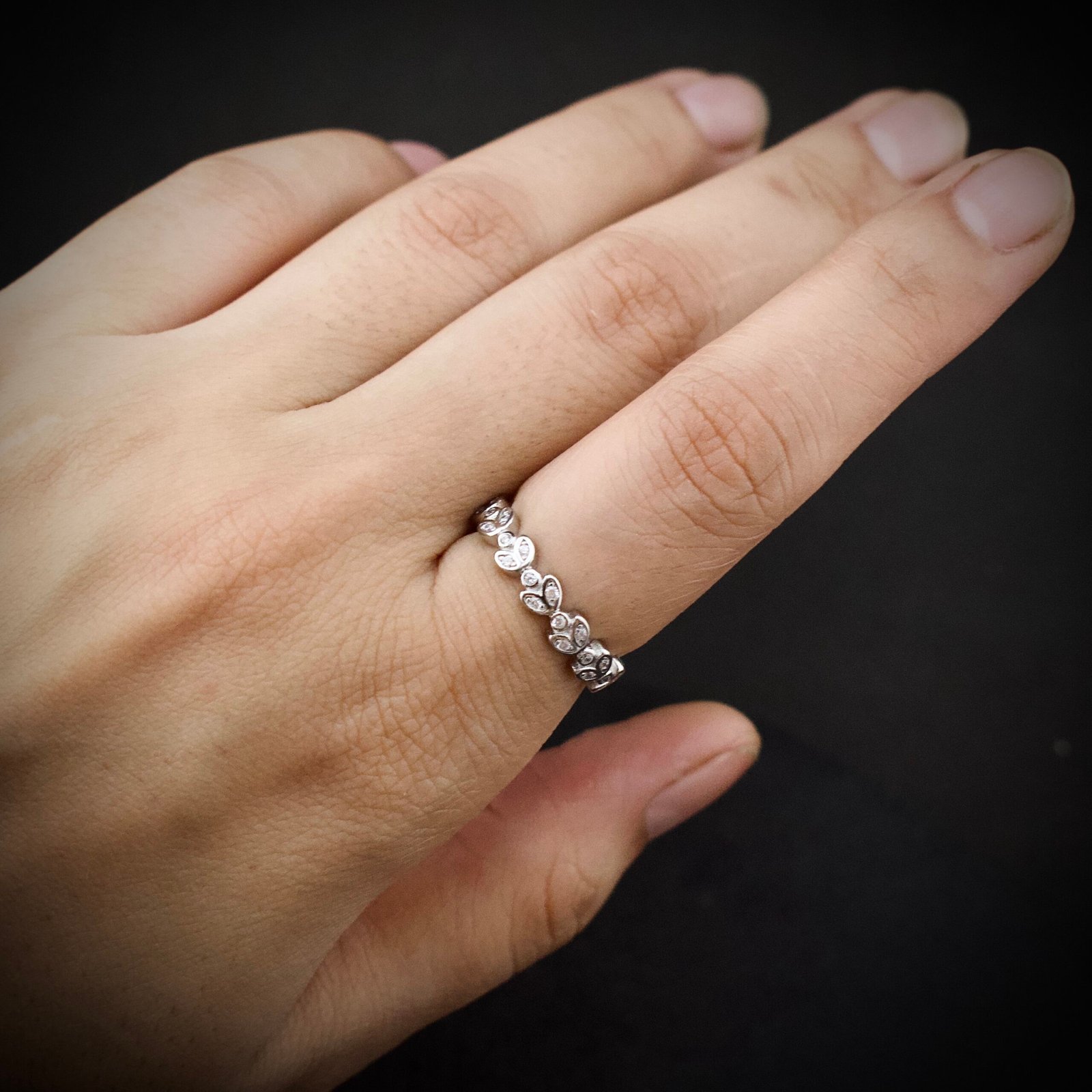 Leaf ring band, size 6 US, Cubic zirconia stone and 925 sterling silver ring, Unique handmade birthday gift, Wedding ring for bride