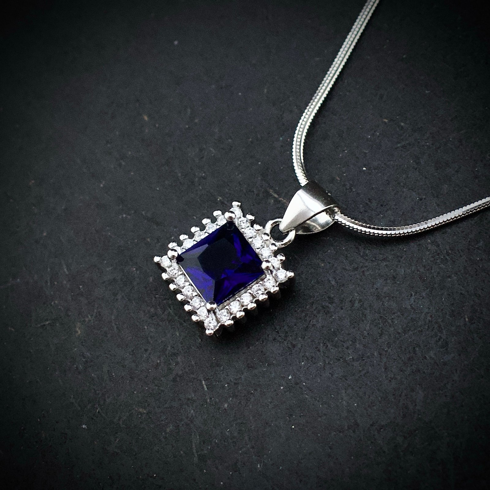 Cubic zirconia pendant earring set, 925 sterling silver and Blue white CZ necklace, Unique birthday gift, Wedding jewelry for bridesmaid