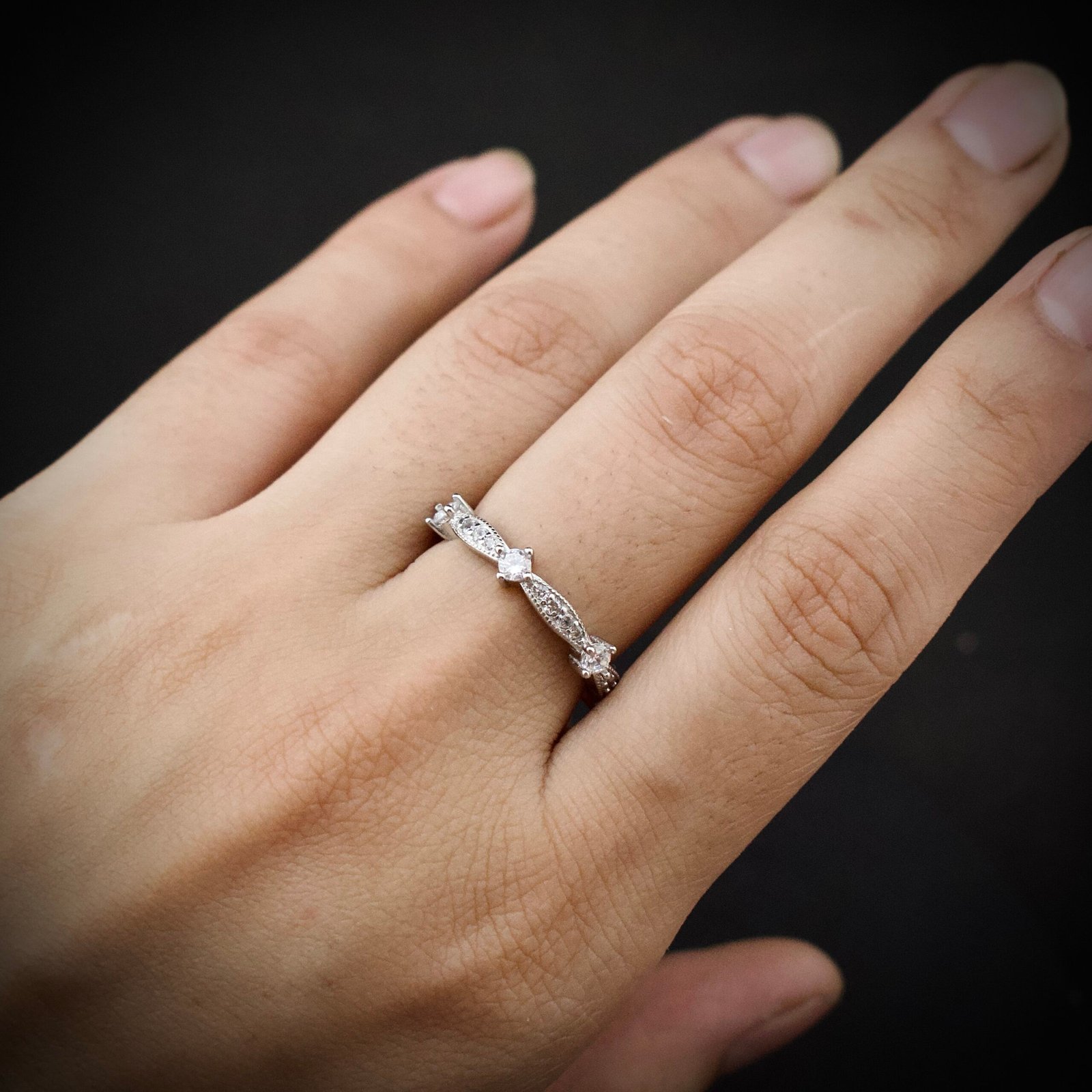 Eternity ring band, size 7 US, Cubic zirconia stone and 925 sterling silver ring, Unique handmade birthday gift, Wedding ring for bride