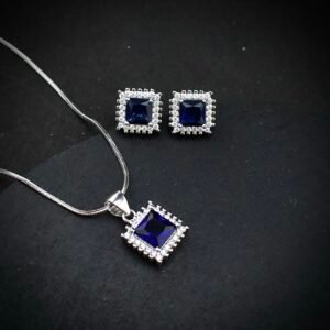 Cubic zirconia pendant earring set, 925 sterling silver and Blue white CZ necklace, Unique birthday gift, Wedding jewelry for bridesmaid
