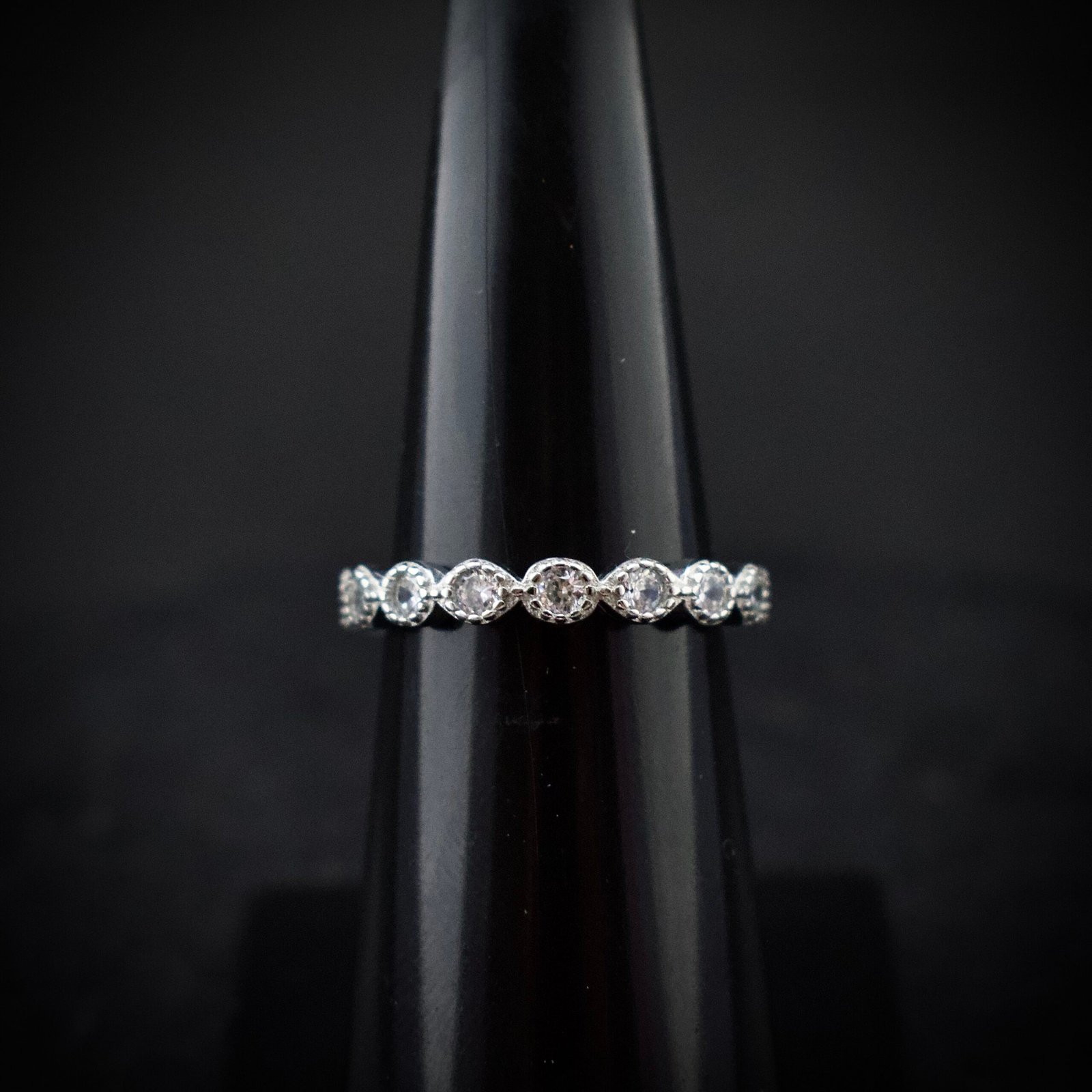 Eternity ring band, size 6 3/4 US, Cubic zirconia stone and 925 sterling silver ring, Unique handmade birthday gift, Wedding ring for bride