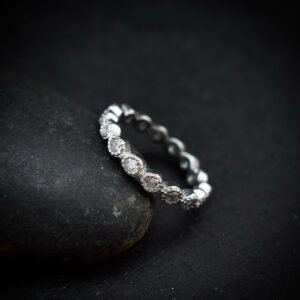 Eternity ring band, size 6 3/4 US, Cubic zirconia stone and 925 sterling silver ring, Unique handmade birthday gift, Wedding ring for bride