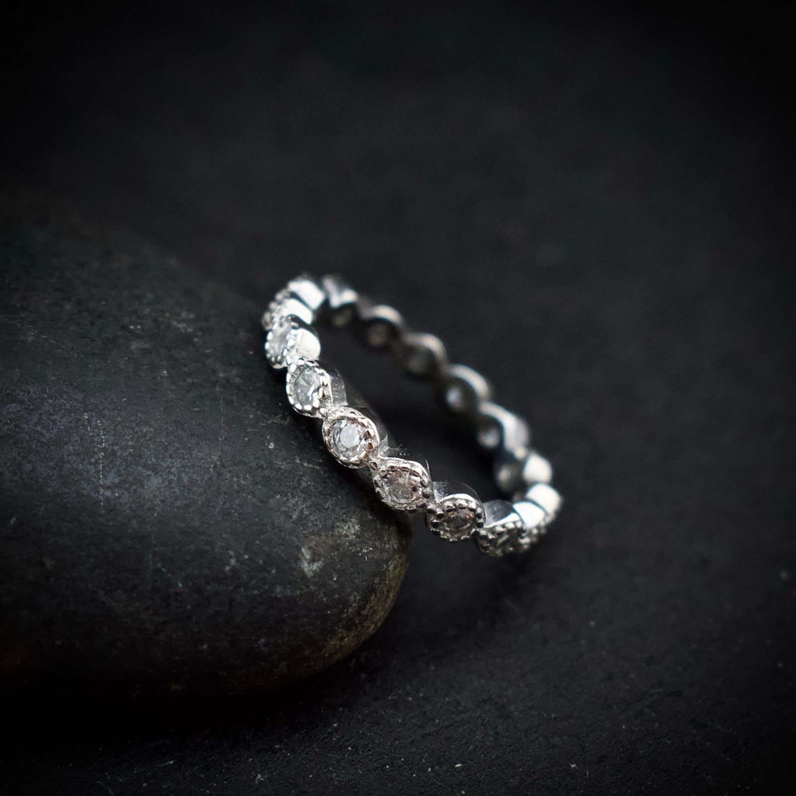 Eternity ring band, size 6 3/4 US, Cubic zirconia stone and 925 sterling silver ring, Unique handmade birthday gift, Wedding ring for bride
