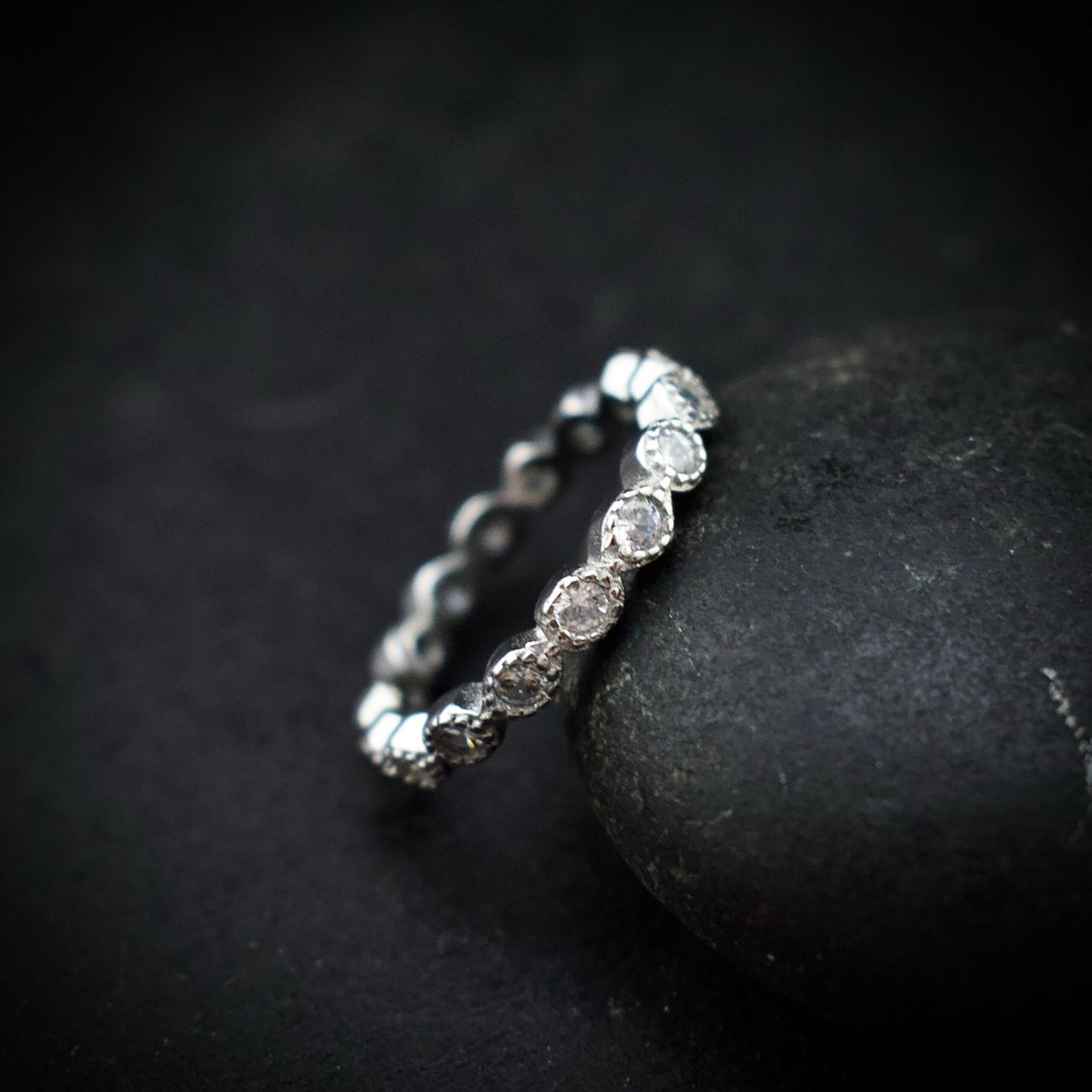 Eternity ring band, size 6 3/4 US, Cubic zirconia stone and 925 sterling silver ring, Unique handmade birthday gift, Wedding ring for bride