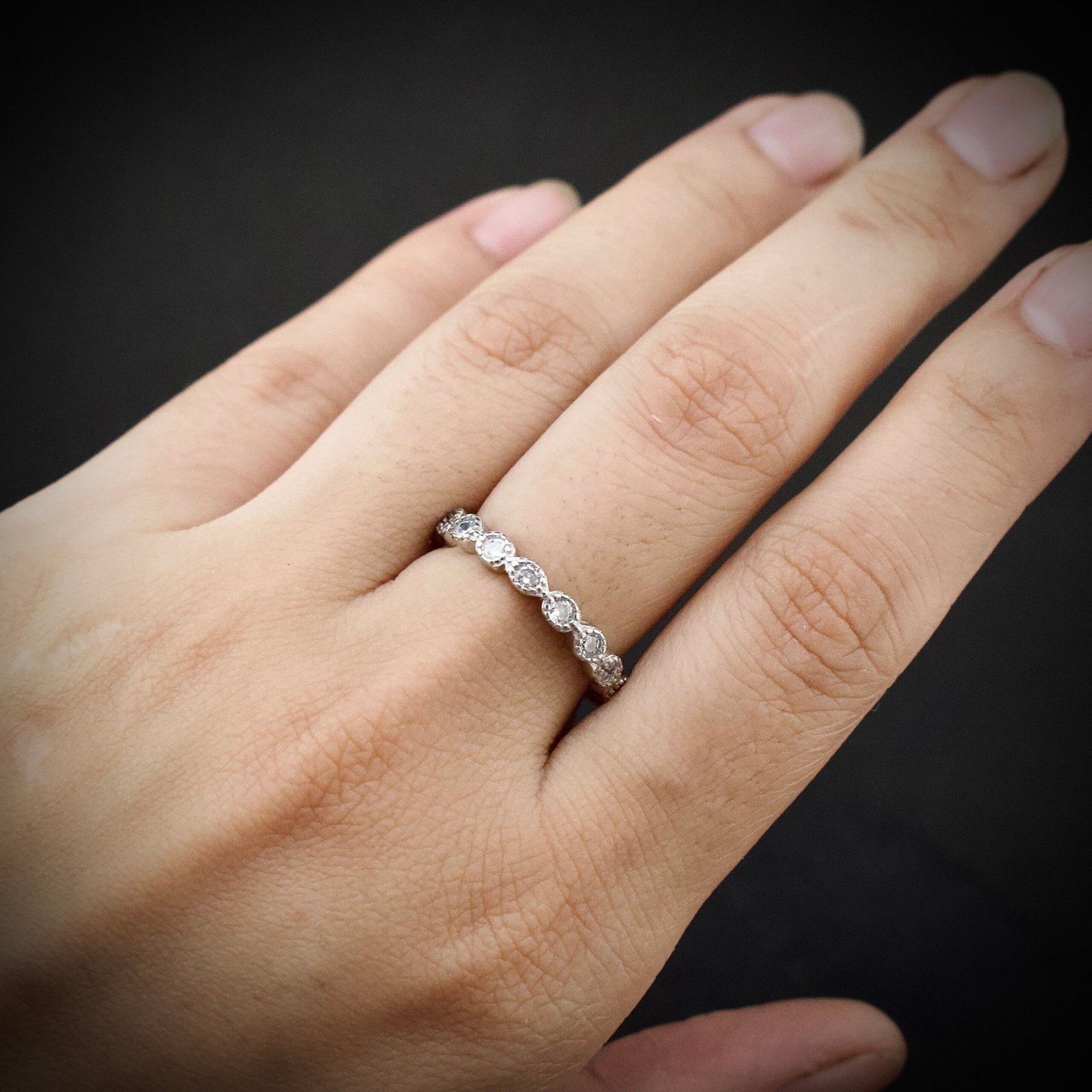 Eternity ring band, size 6 3/4 US, Cubic zirconia stone and 925 sterling silver ring, Unique handmade birthday gift, Wedding ring for bride