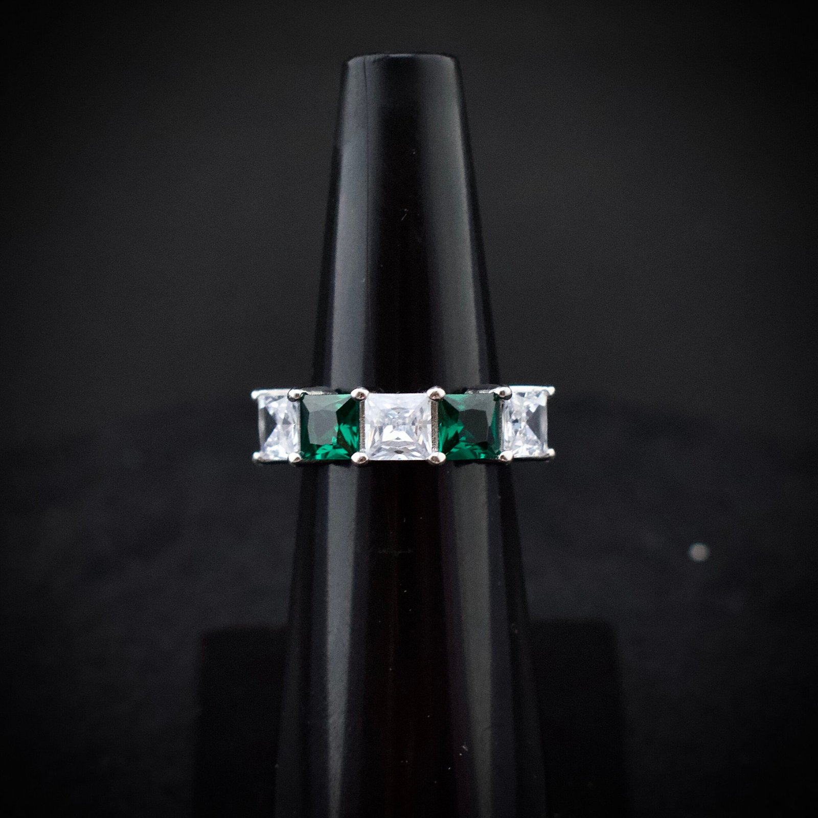 Cubic zirconia ring, size 6 US, Greenand white CZ stone and 925 sterling silver ring, Unique handmade birthday gift, Wedding ring for bride