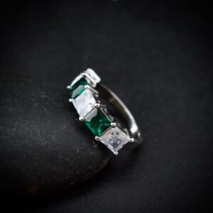 Cubic zirconia ring, size 6 US, Greenand white CZ stone and 925 sterling silver ring, Unique handmade birthday gift, Wedding ring for bride