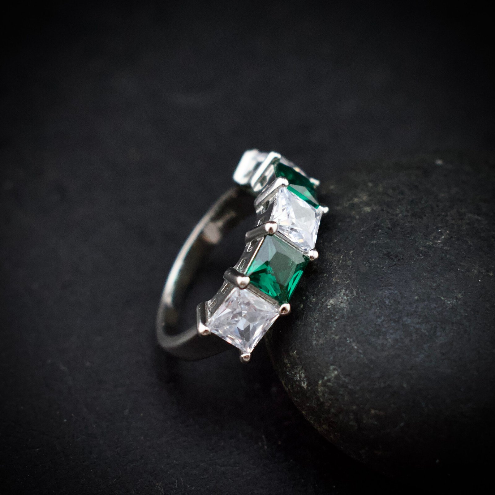 Cubic zirconia ring, size 6 US, Greenand white CZ stone and 925 sterling silver ring, Unique handmade birthday gift, Wedding ring for bride