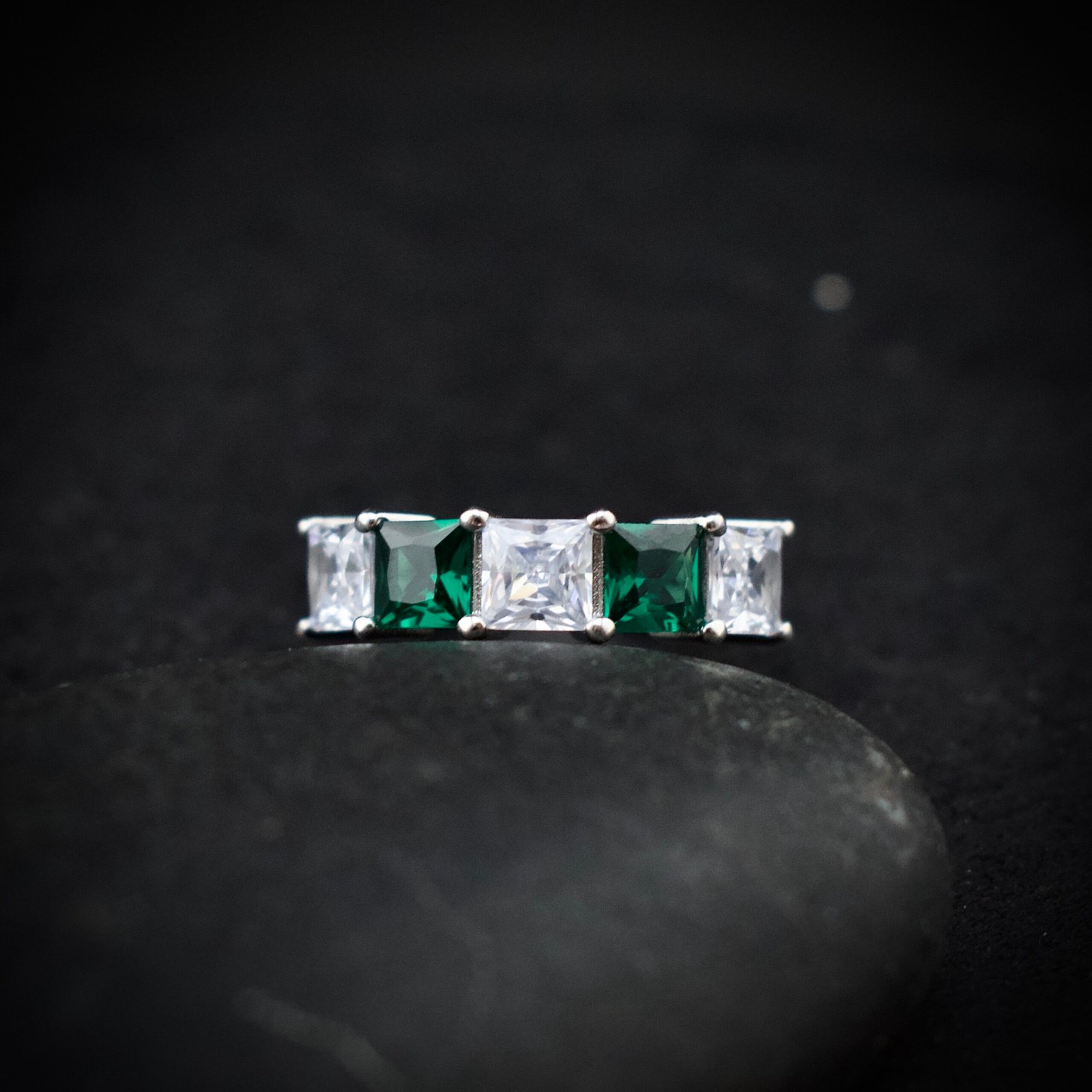 Cubic zirconia ring, size 6 US, Greenand white CZ stone and 925 sterling silver ring, Unique handmade birthday gift, Wedding ring for bride