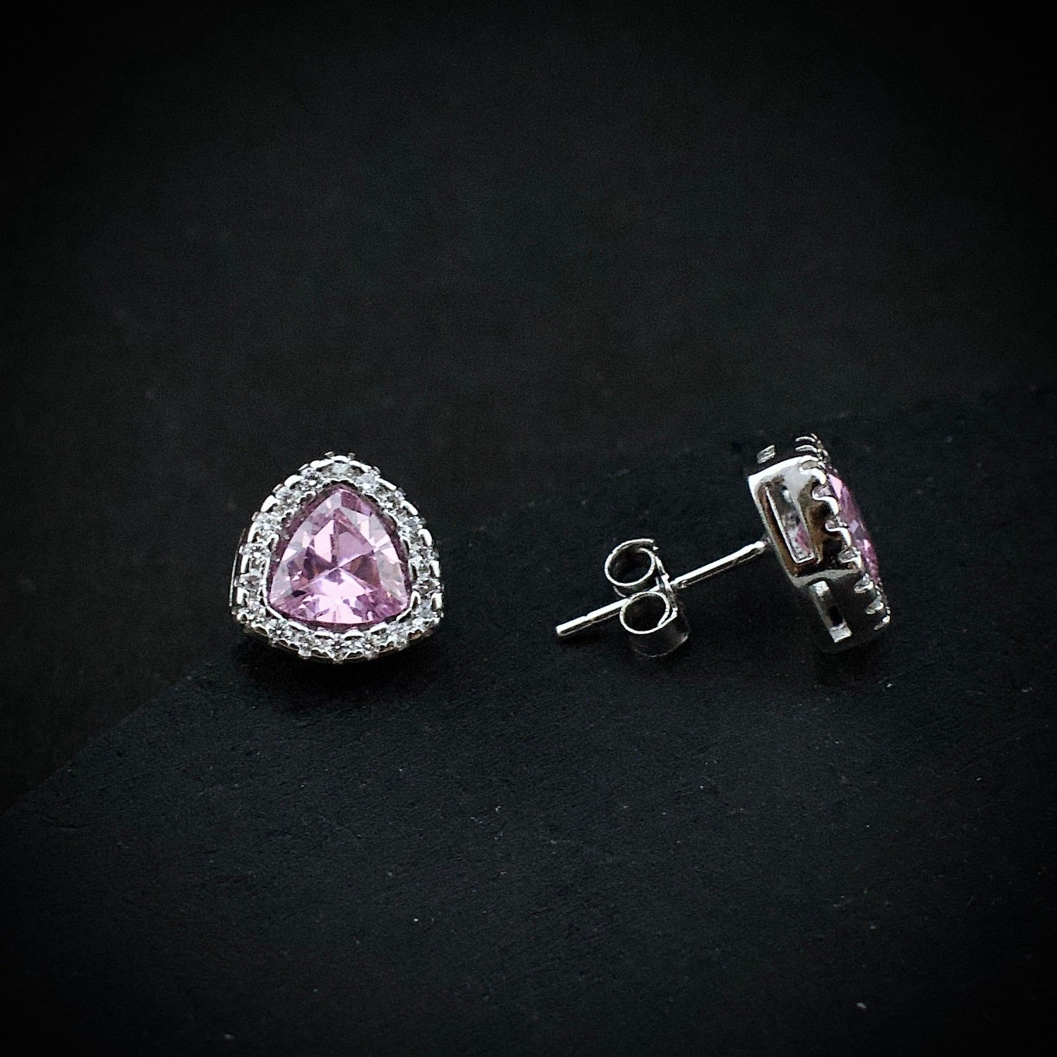 Cubic zirconia pendant earring set 925 sterling silver and pink white CZ neckalce, Unique handmade birthday gift, Wedding jewelry for bride