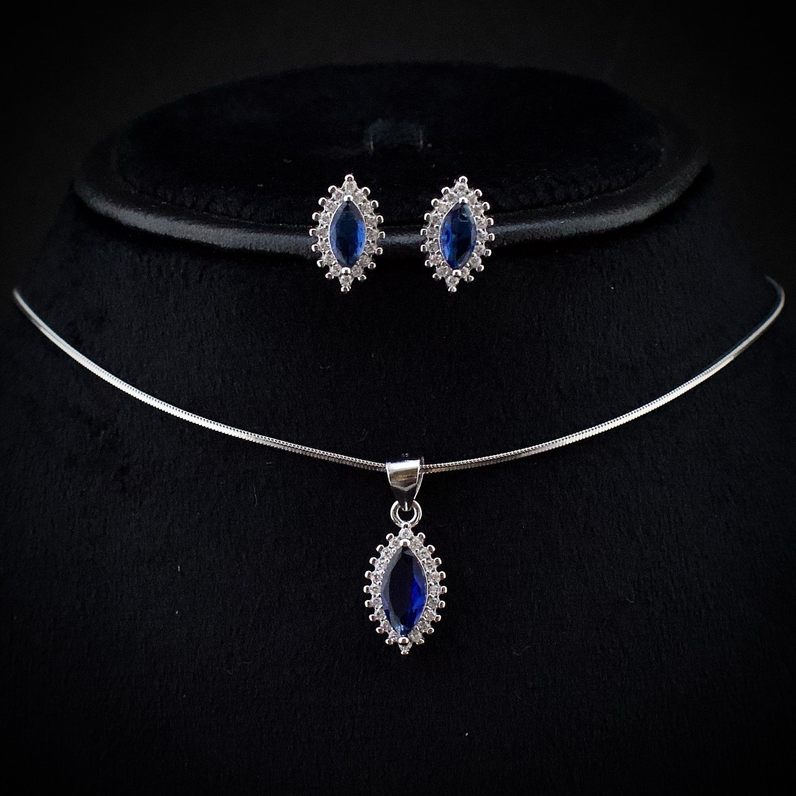 Cubic zirconia pendant earring set, 925 sterling silver and Blue white CZ necklace, Unique birthday gift, Wedding jewelry for bridesmaid