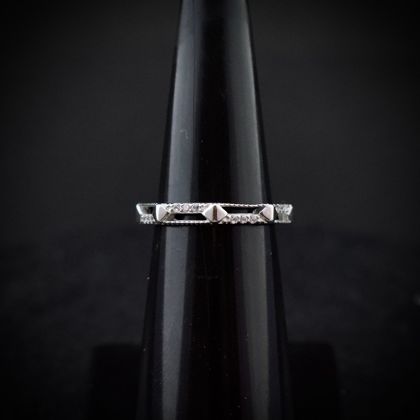 Hexagon ring band, size 6 US, Cubic zirconia stone and 925 sterling silver ring, Unique handmade birthday gift, Wedding ring for bride