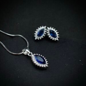 Cubic zirconia pendant earring set, 925 sterling silver and Blue white CZ necklace, Unique birthday gift, Wedding jewelry for bridesmaid