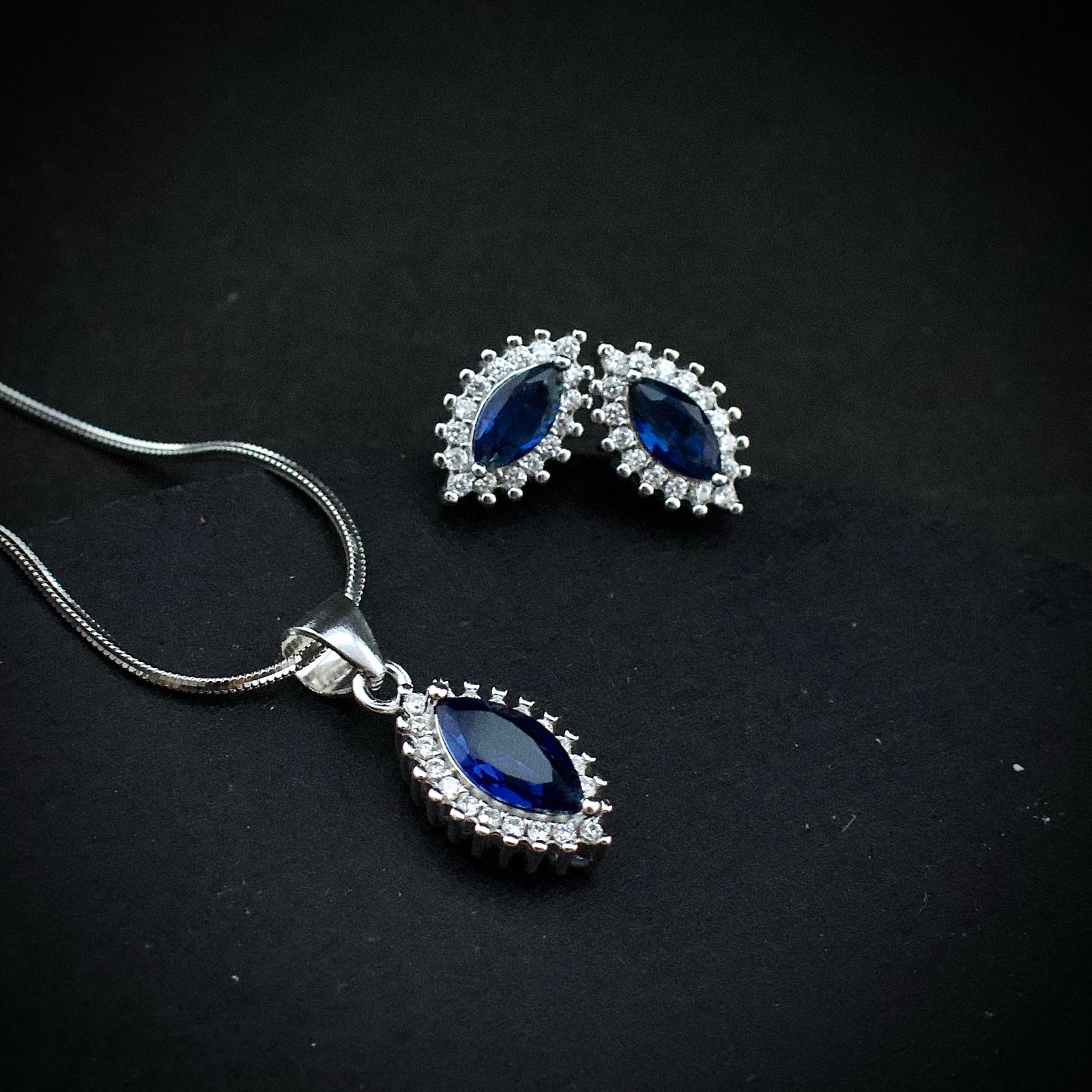 Cubic zirconia pendant earring set, 925 sterling silver and Blue white CZ necklace, Unique birthday gift, Wedding jewelry for bridesmaid