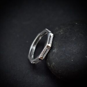 Hexagon ring band, size 6 US, Cubic zirconia stone and 925 sterling silver ring, Unique handmade birthday gift, Wedding ring for bride