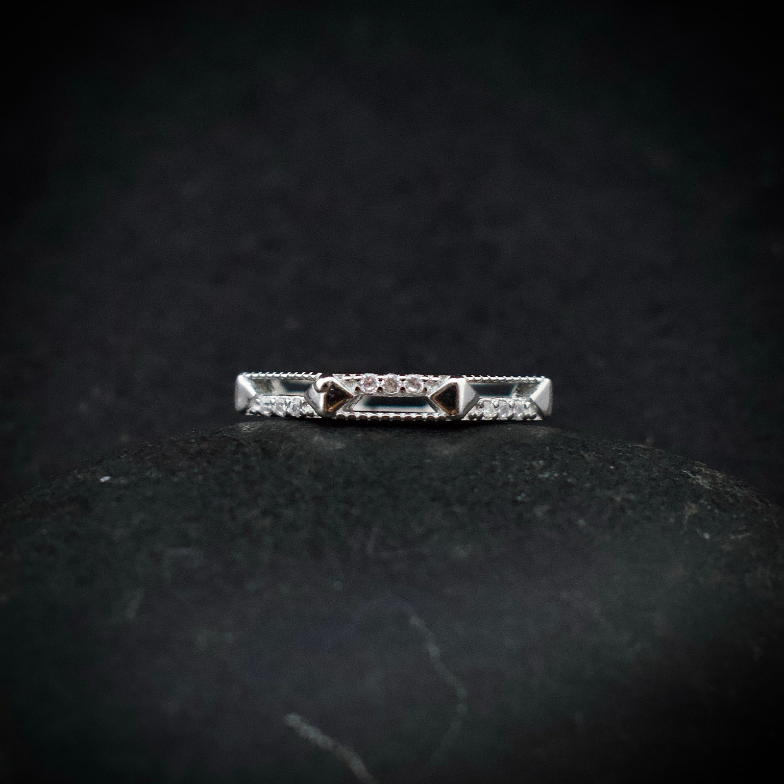 Hexagon ring band, size 6 US, Cubic zirconia stone and 925 sterling silver ring, Unique handmade birthday gift, Wedding ring for bride