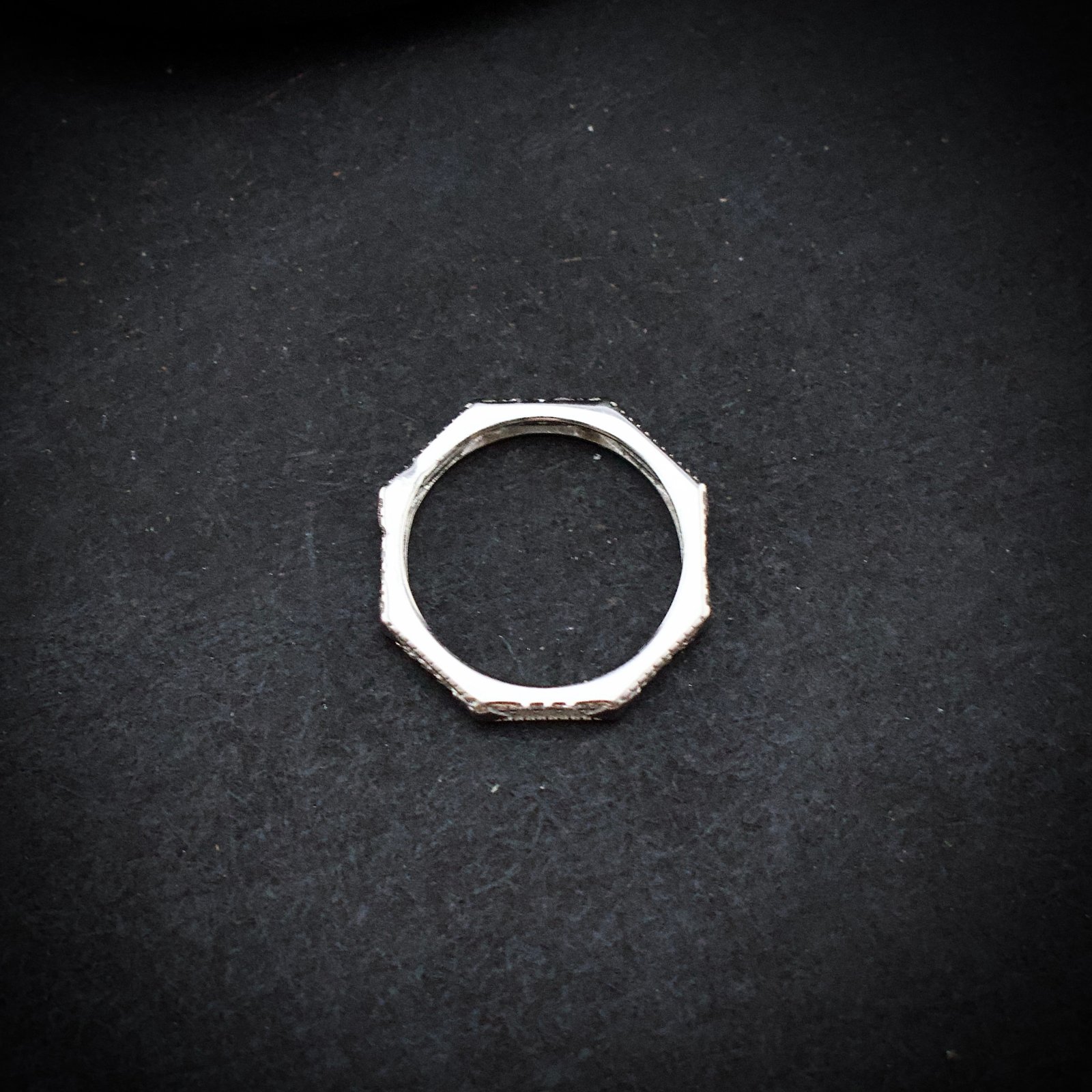 Hexagon ring band, size 6 US, Cubic zirconia stone and 925 sterling silver ring, Unique handmade birthday gift, Wedding ring for bride