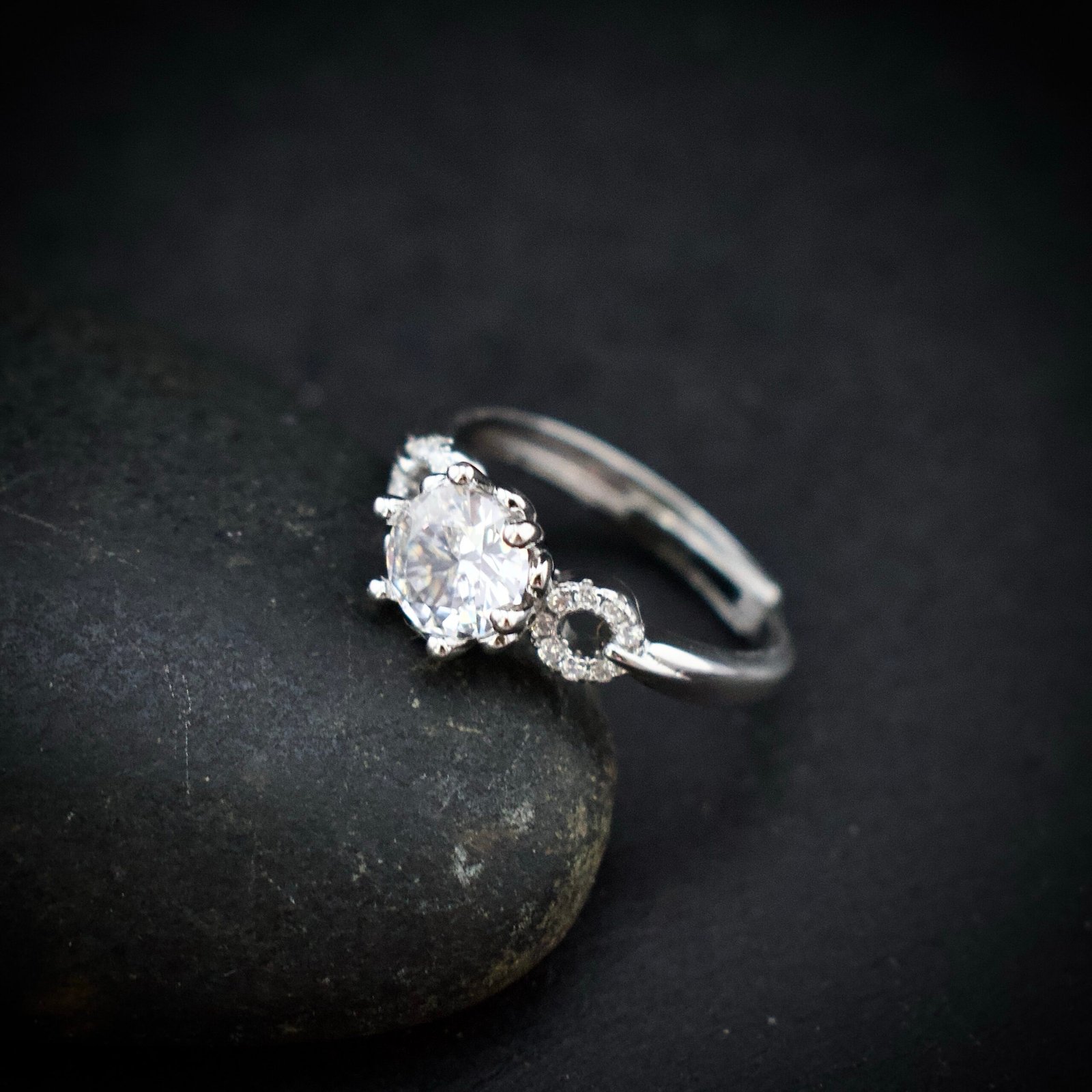 White cubic zirconia ring, Adjustable ring, 925 sterling silver and CZ stone ring, Unique handmade birthday gift, Wedding ring for bride