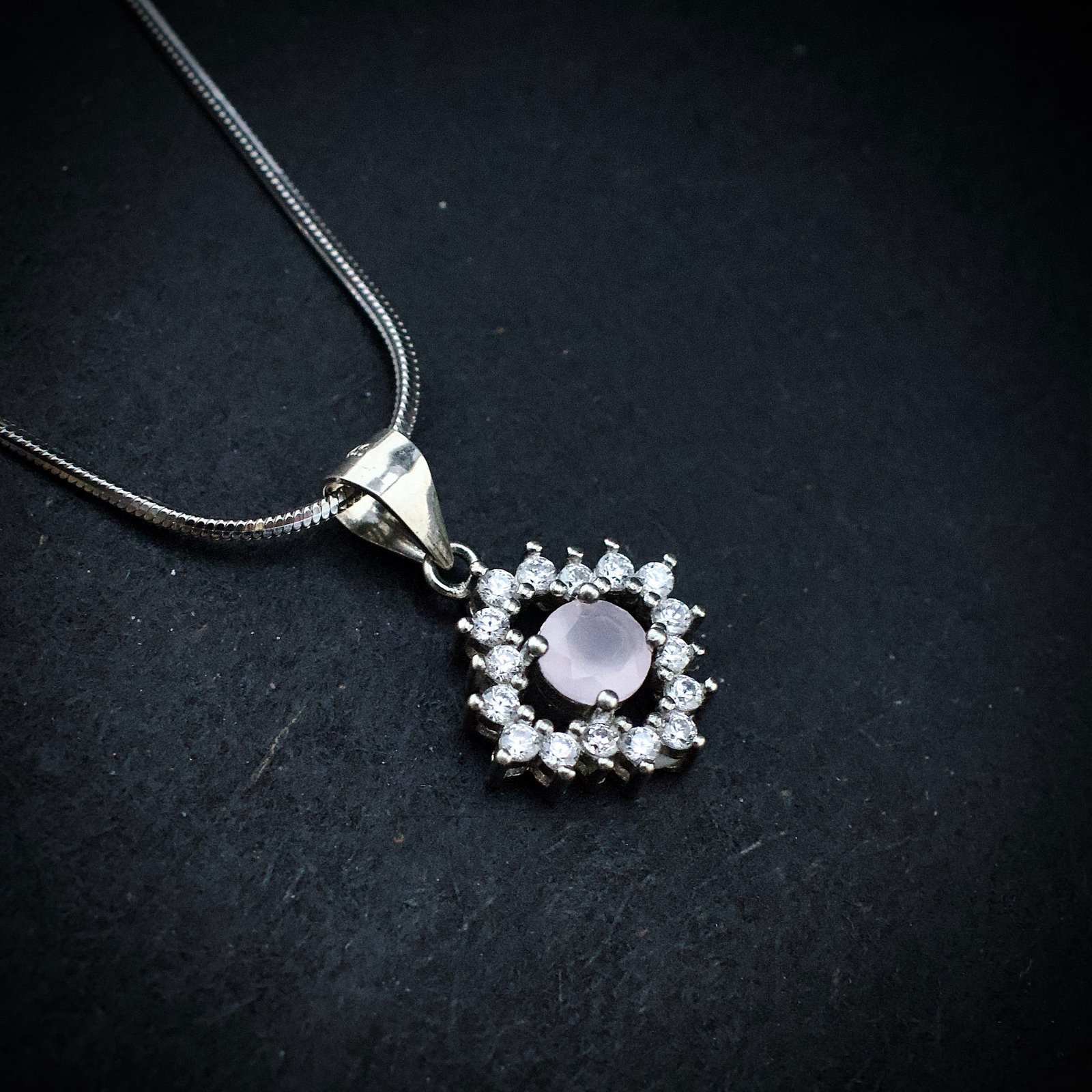 Cubic zirconia pendant earring set 925 sterling silver and pink white CZ neckalce, Unique handmade birthday gift, Wedding jewelry for bride
