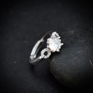 White cubic zirconia ring, Adjustable ring, 925 sterling silver and CZ stone ring, Unique handmade birthday gift, Wedding ring for bride