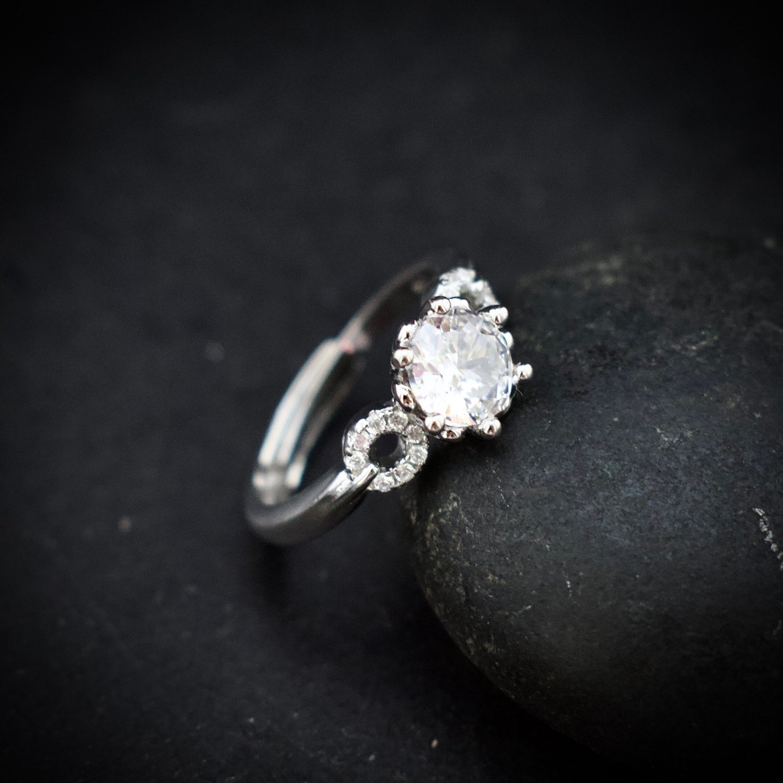 White cubic zirconia ring, Adjustable ring, 925 sterling silver and CZ stone ring, Unique handmade birthday gift, Wedding ring for bride