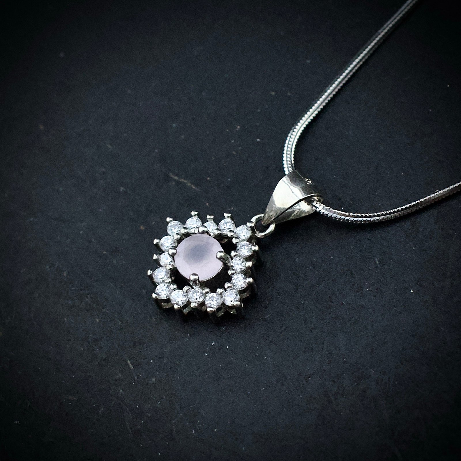 Cubic zirconia pendant earring set 925 sterling silver and pink white CZ neckalce, Unique handmade birthday gift, Wedding jewelry for bride