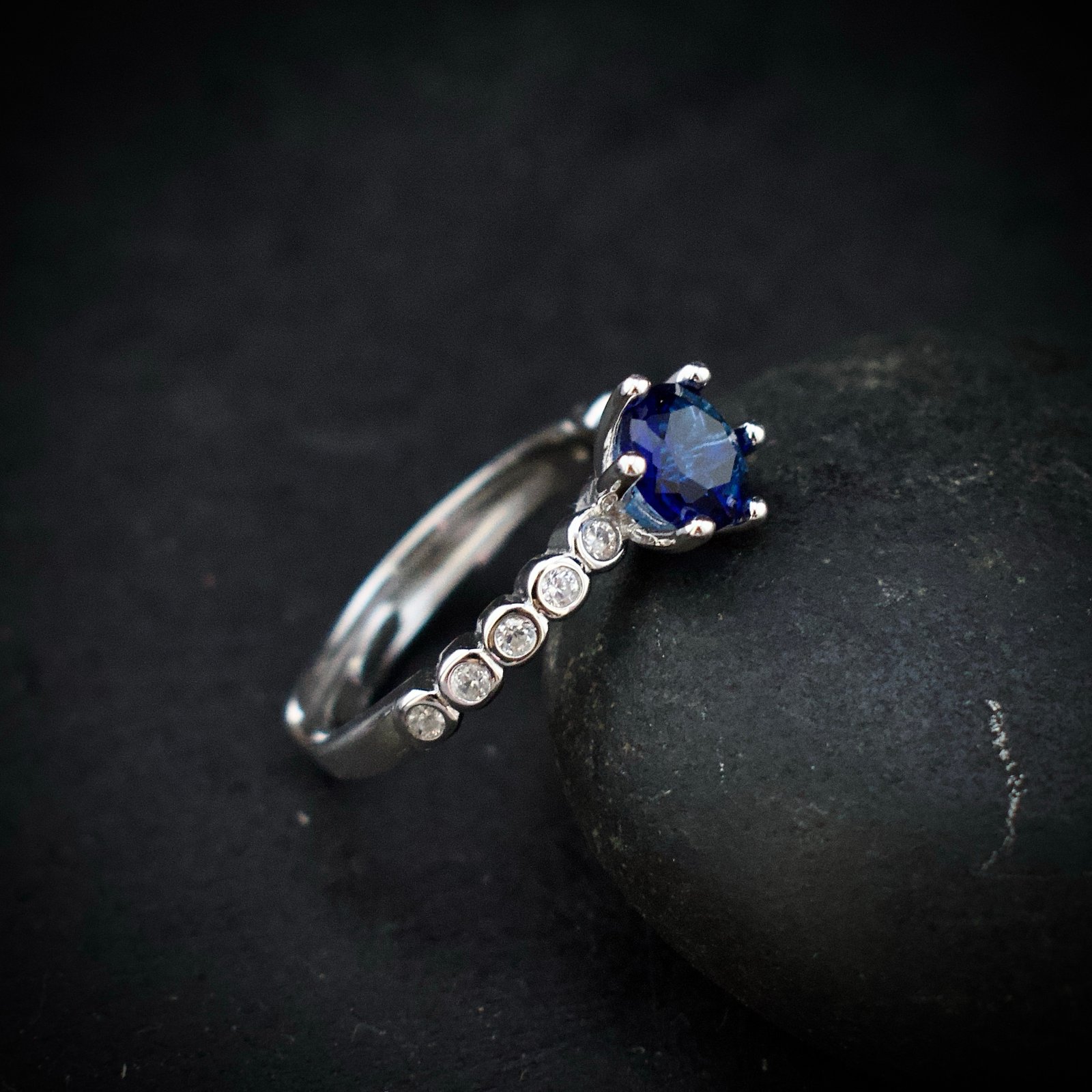 Blue and white cubic zirconia ring, 925 sterling silver ring, Adjustable ring, Unique handmade birthday gift, Wedding ring for bride