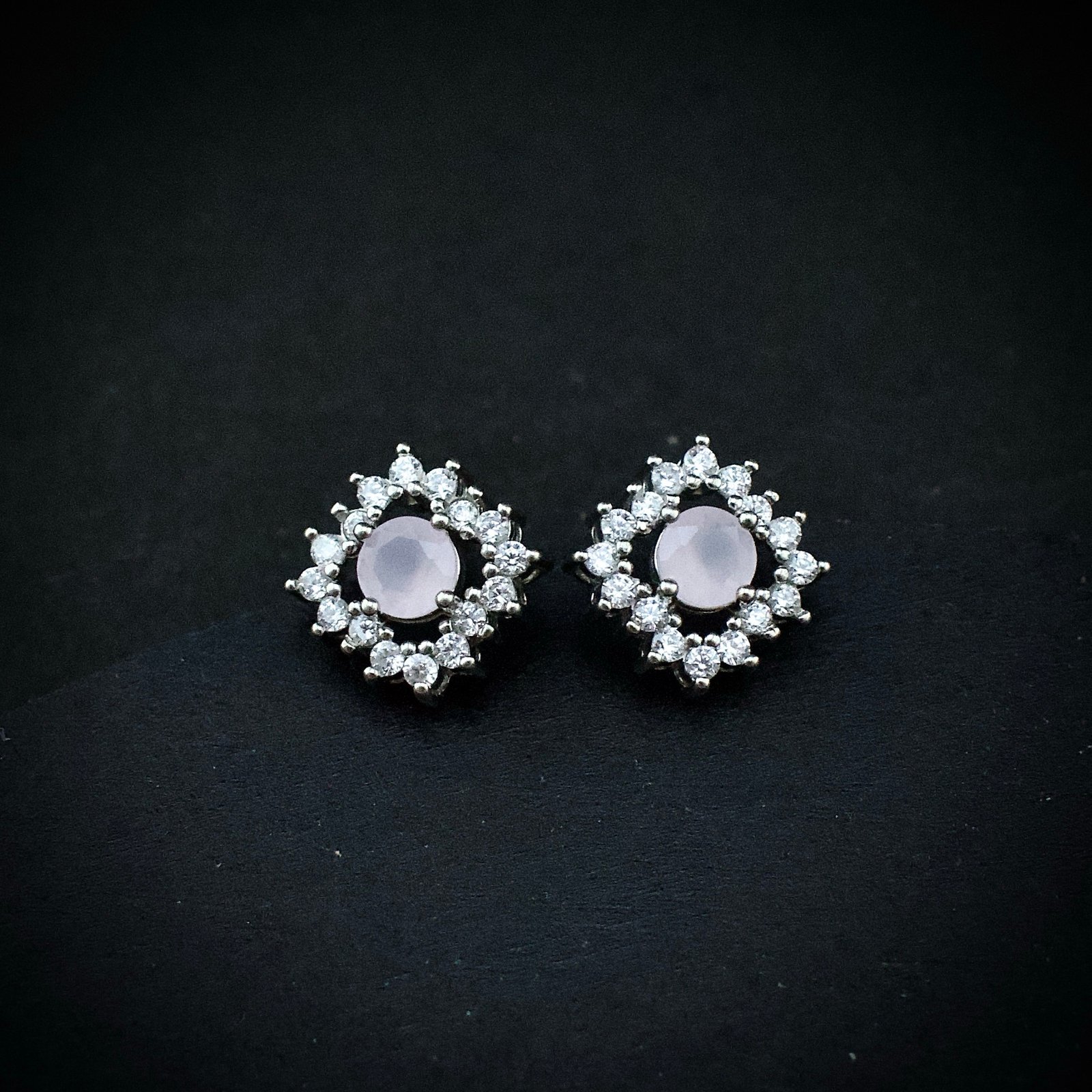 Cubic zirconia pendant earring set 925 sterling silver and pink white CZ neckalce, Unique handmade birthday gift, Wedding jewelry for bride