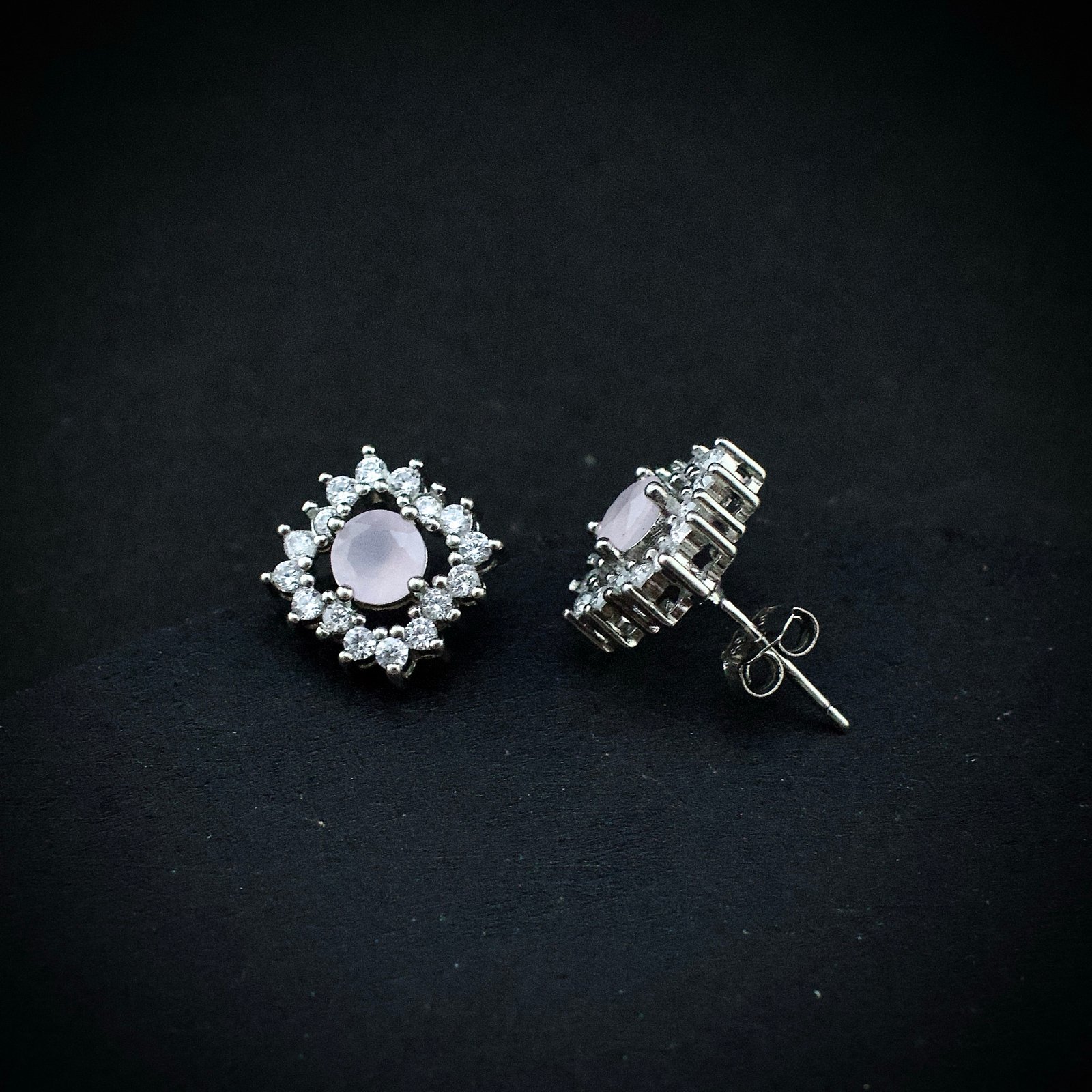 Cubic zirconia pendant earring set 925 sterling silver and pink white CZ neckalce, Unique handmade birthday gift, Wedding jewelry for bride