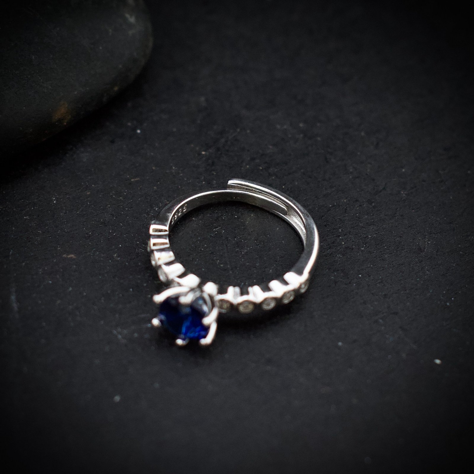 Blue and white cubic zirconia ring, 925 sterling silver ring, Adjustable ring, Unique handmade birthday gift, Wedding ring for bride