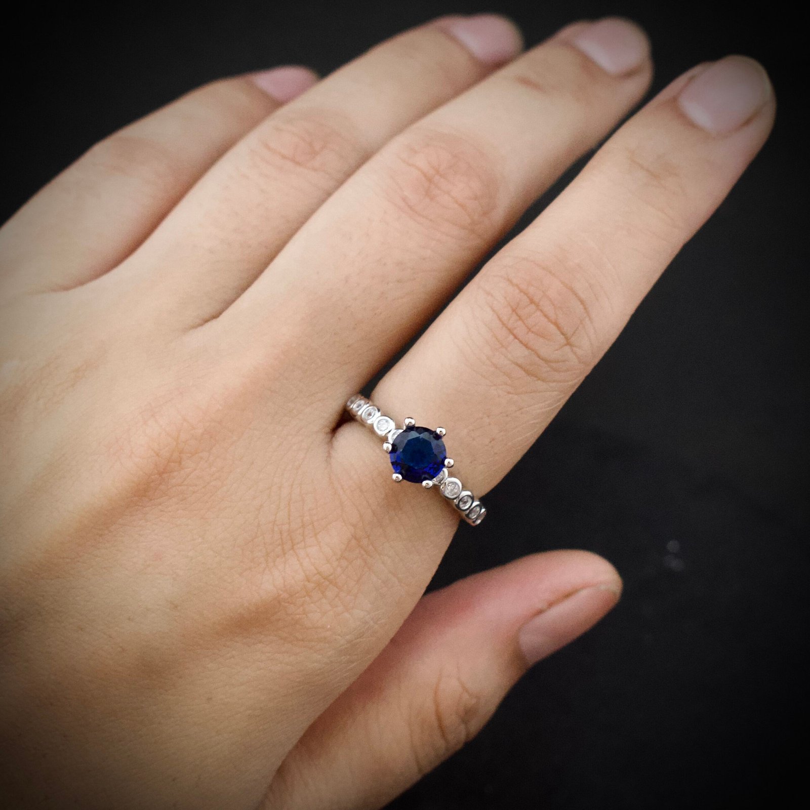 Blue and white cubic zirconia ring, 925 sterling silver ring, Adjustable ring, Unique handmade birthday gift, Wedding ring for bride