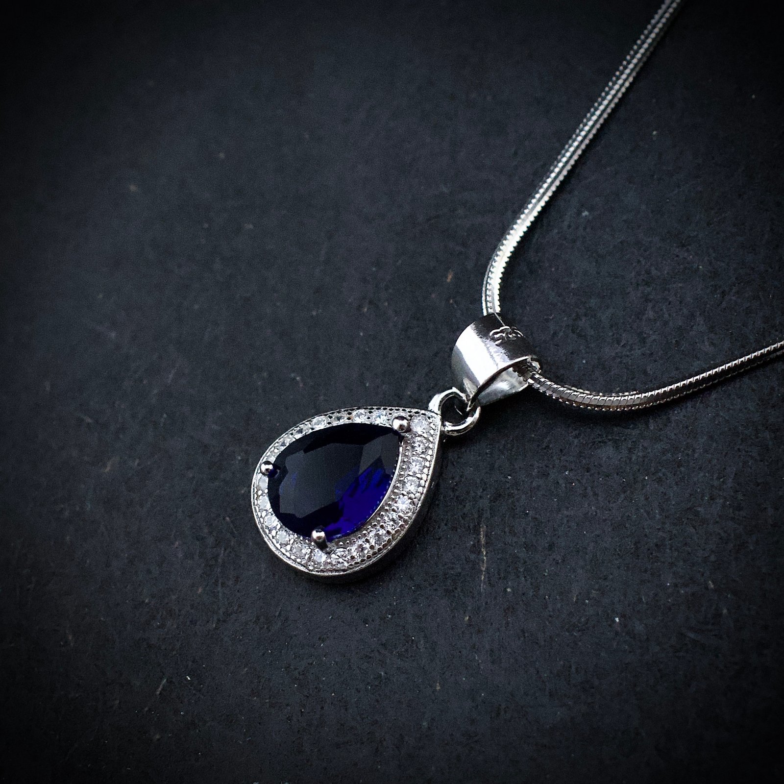Cubic zirconia pendant earring set, 925 sterling silver and Blue white CZ necklace, Unique birthday gift, Wedding jewelry for bridesmaid