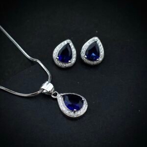 Cubic zirconia pendant earring set, 925 sterling silver and Blue white CZ necklace, Unique birthday gift, Wedding jewelry for bridesmaid